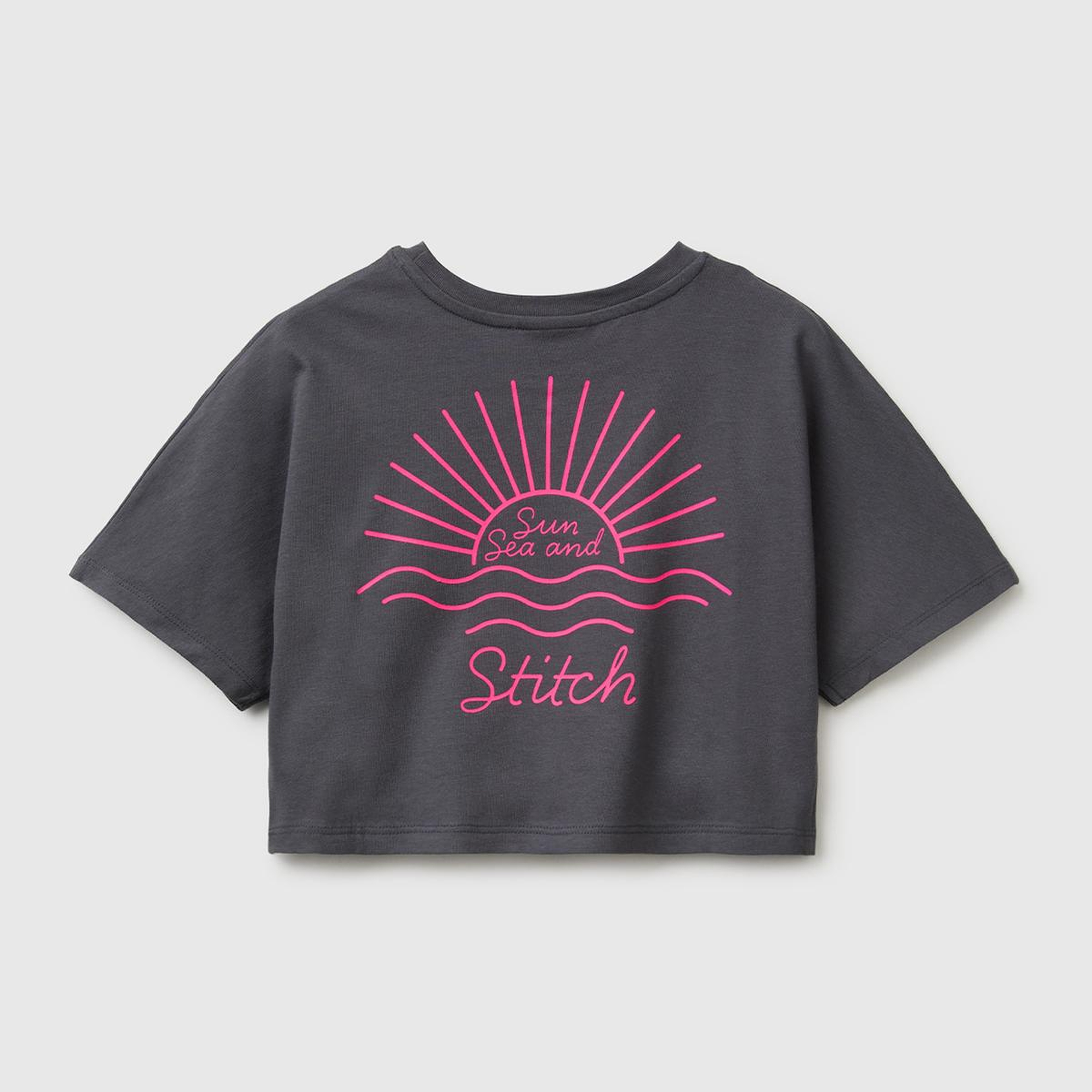 Kız Çocuk Koyu Kahverengi Lilo & Stitch Baskı Detaylı Crop T-Shirt