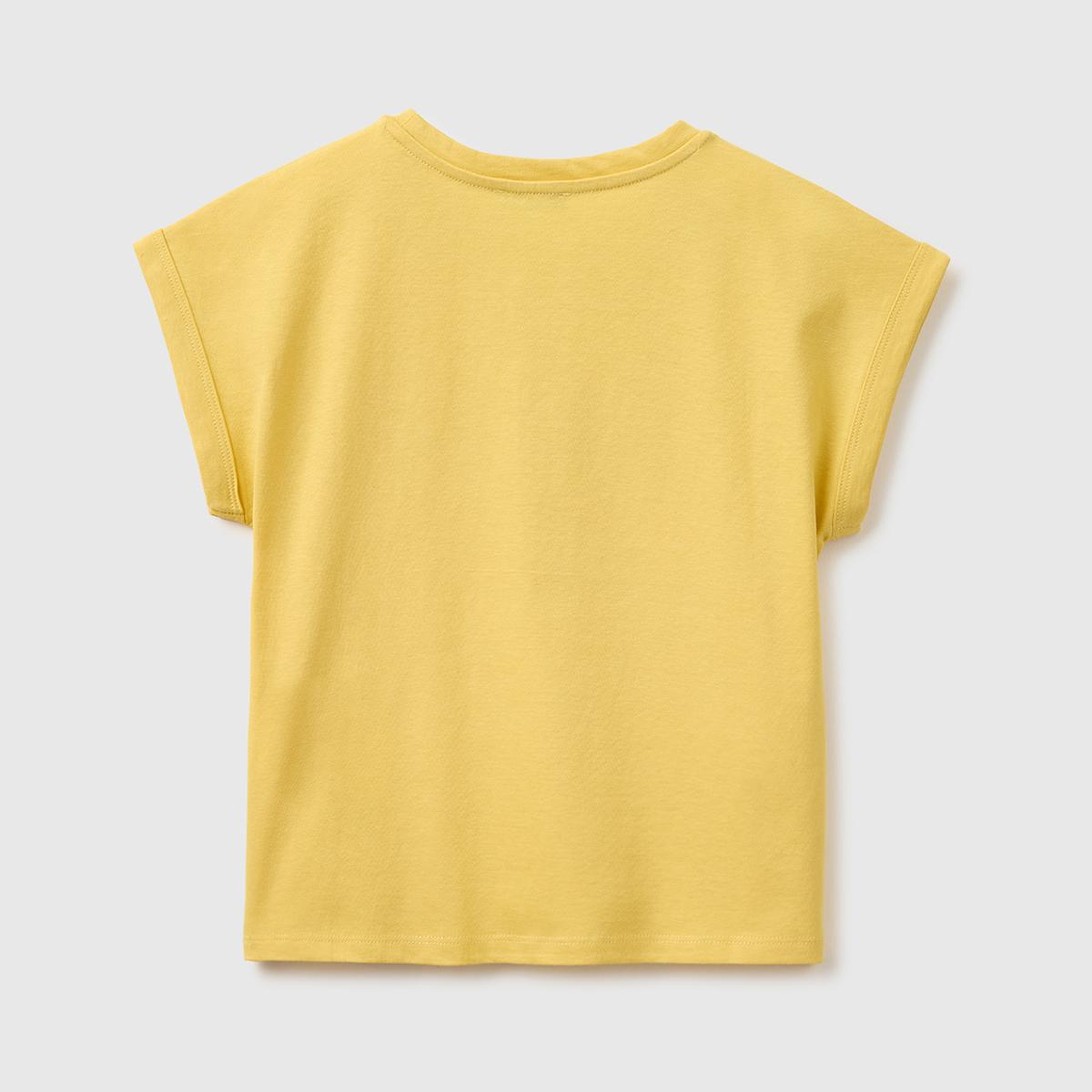 Kız Çocuk Hardal Sarısı Renkli Taş Detaylı Bisiklet Yaka T-Shirt