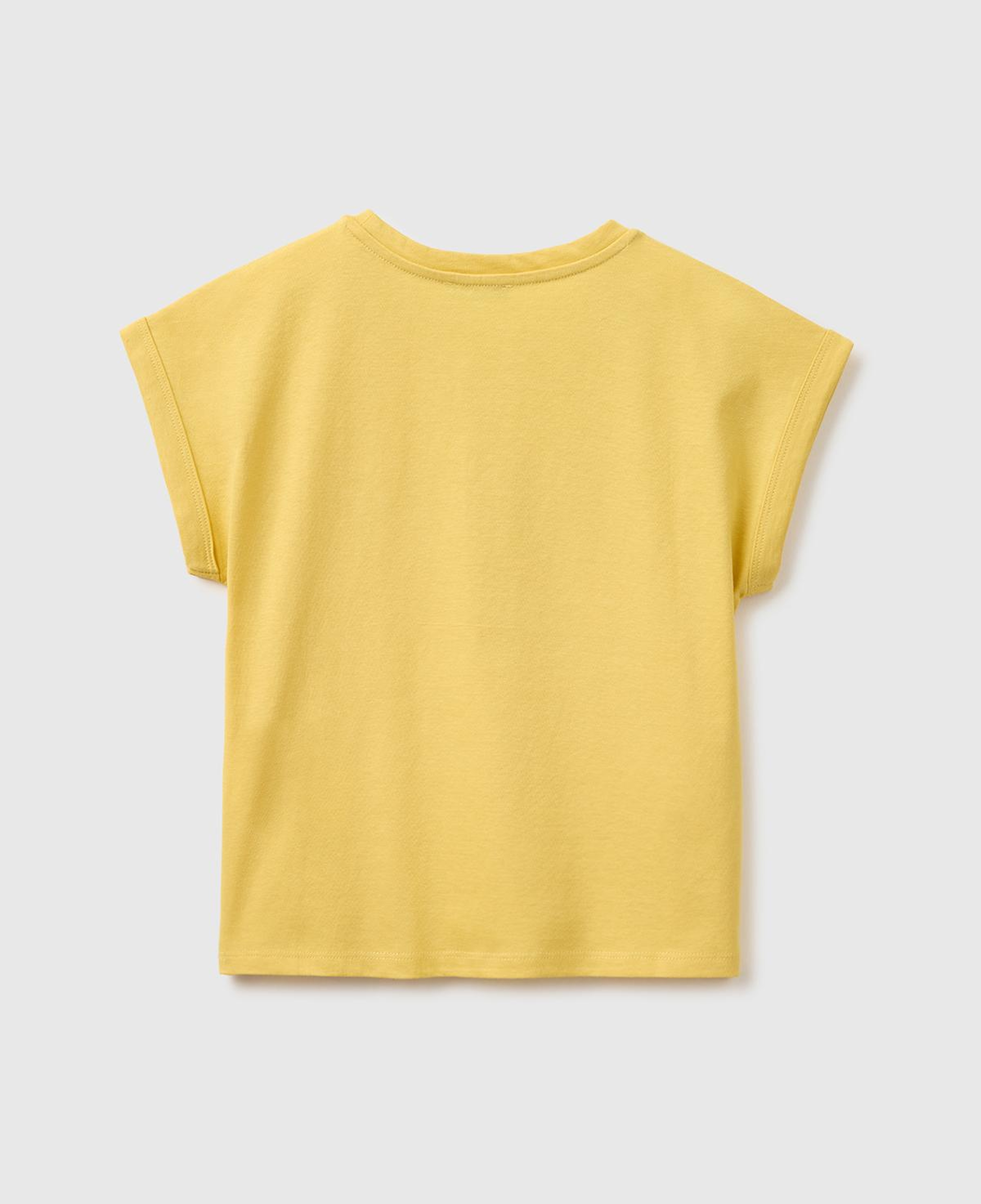 Kız Çocuk Hardal Sarısı Renkli Taş Detaylı Bisiklet Yaka T-Shirt