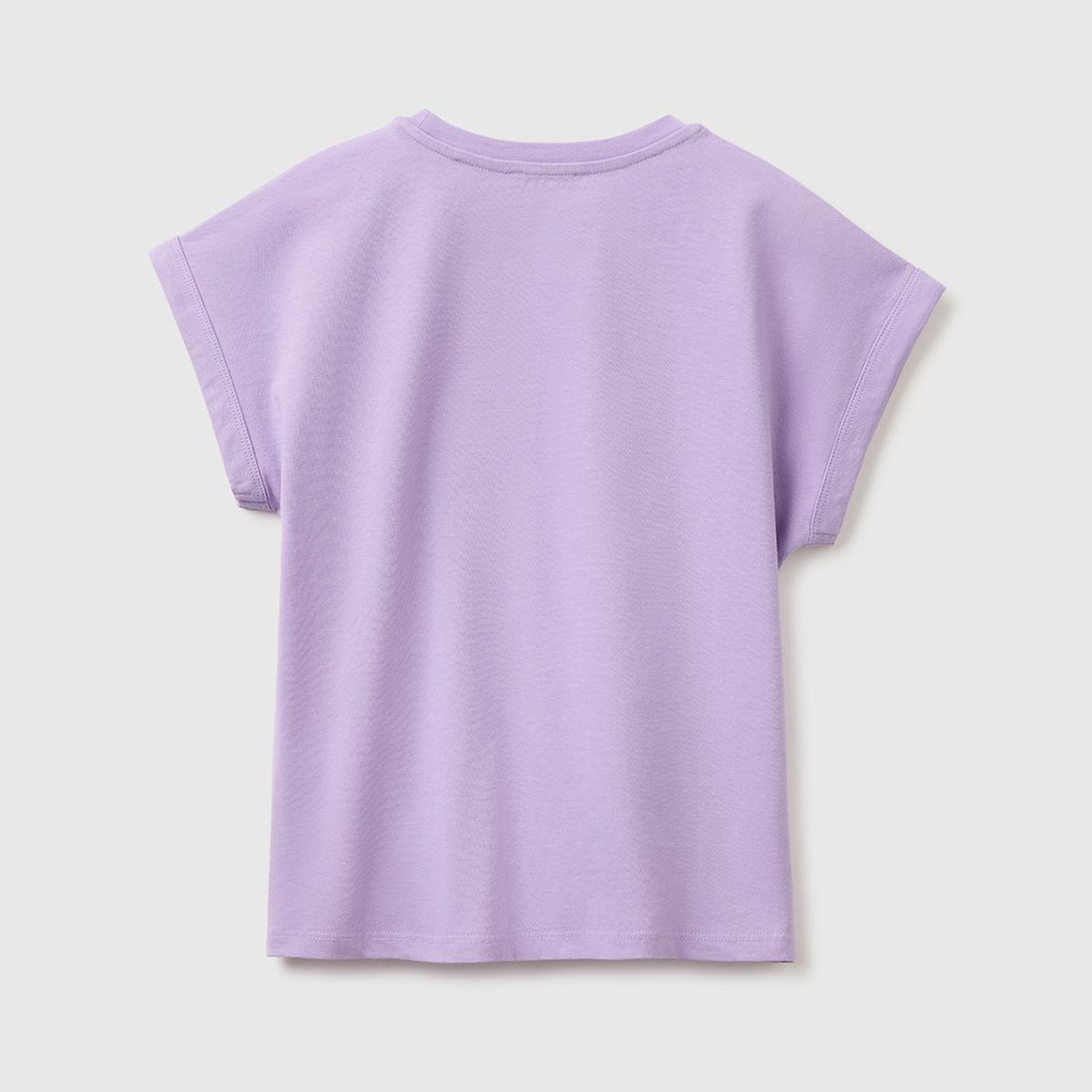 Kız Çocuk Lila Renkli Taş Detaylı Bisiklet Yaka T-Shirt