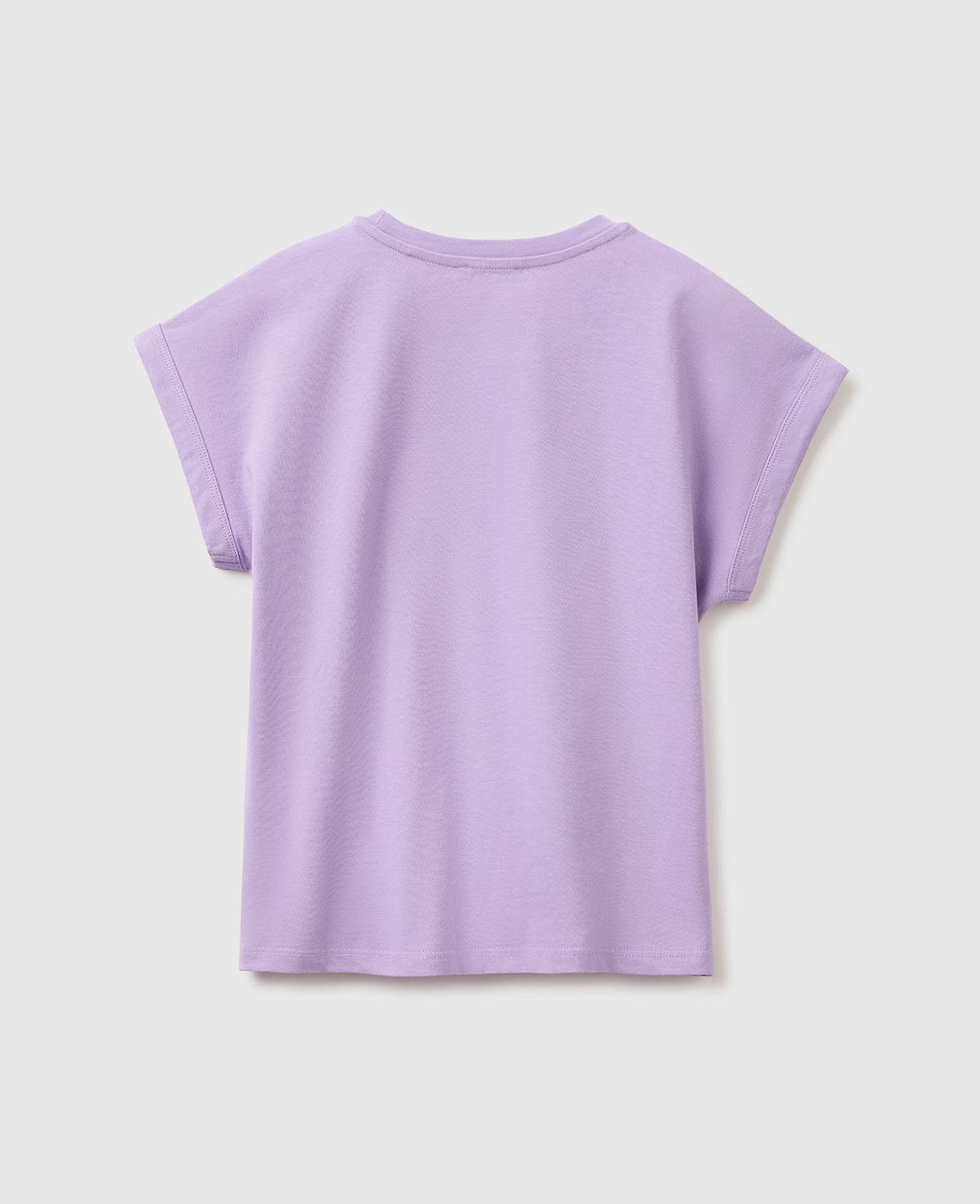 Kız Çocuk Lila Renkli Taş Detaylı Bisiklet Yaka T-Shirt