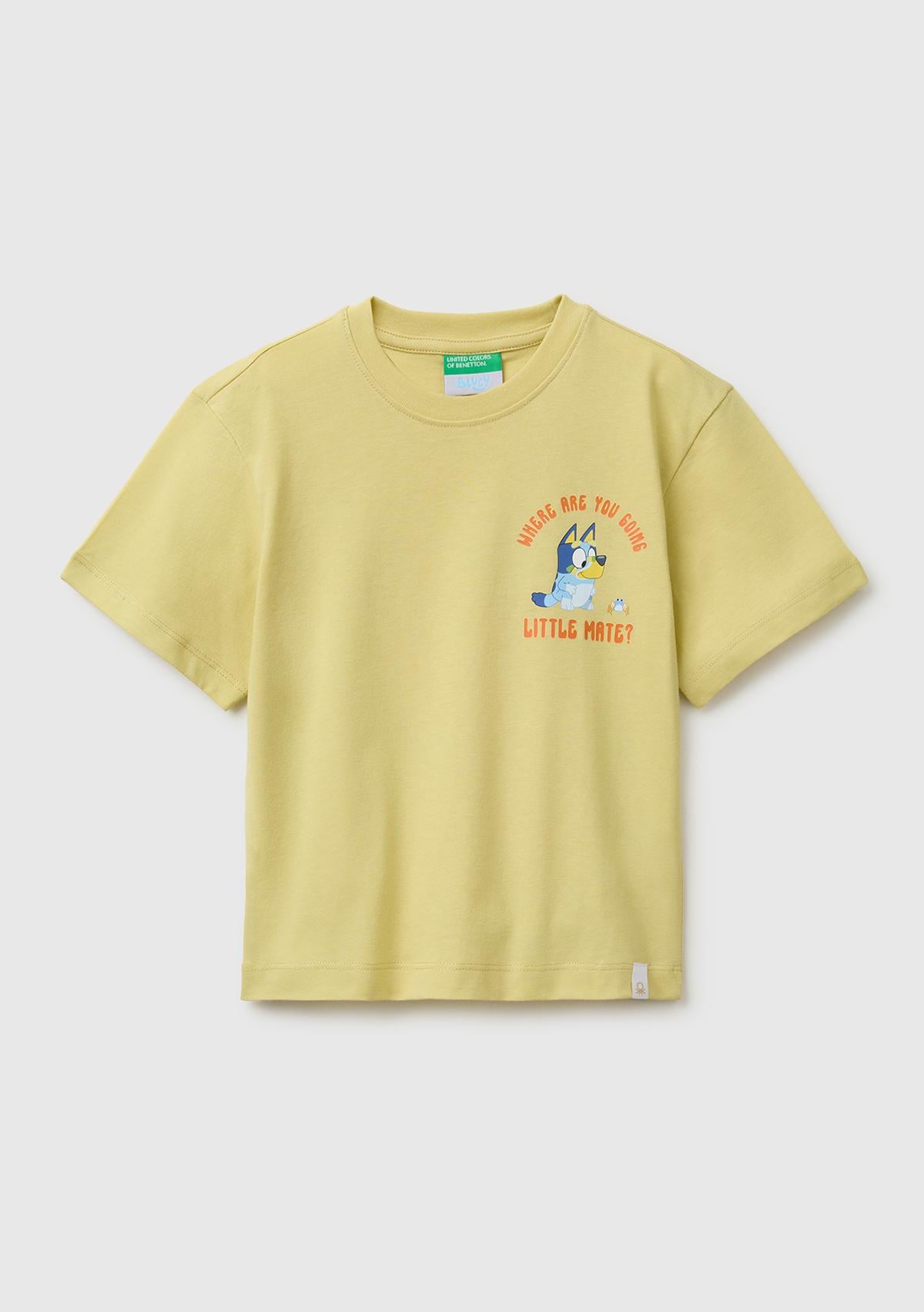 Erkek Çocuk Sarı Bluey Baskı Detaylı Yuvarlak Yaka T-Shirt