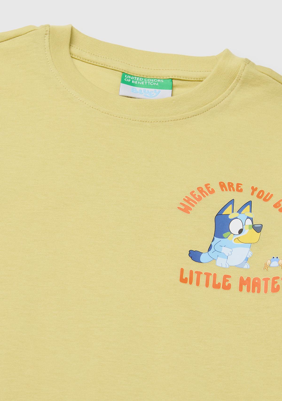 Erkek Çocuk Sarı Bluey Baskı Detaylı Yuvarlak Yaka T-Shirt