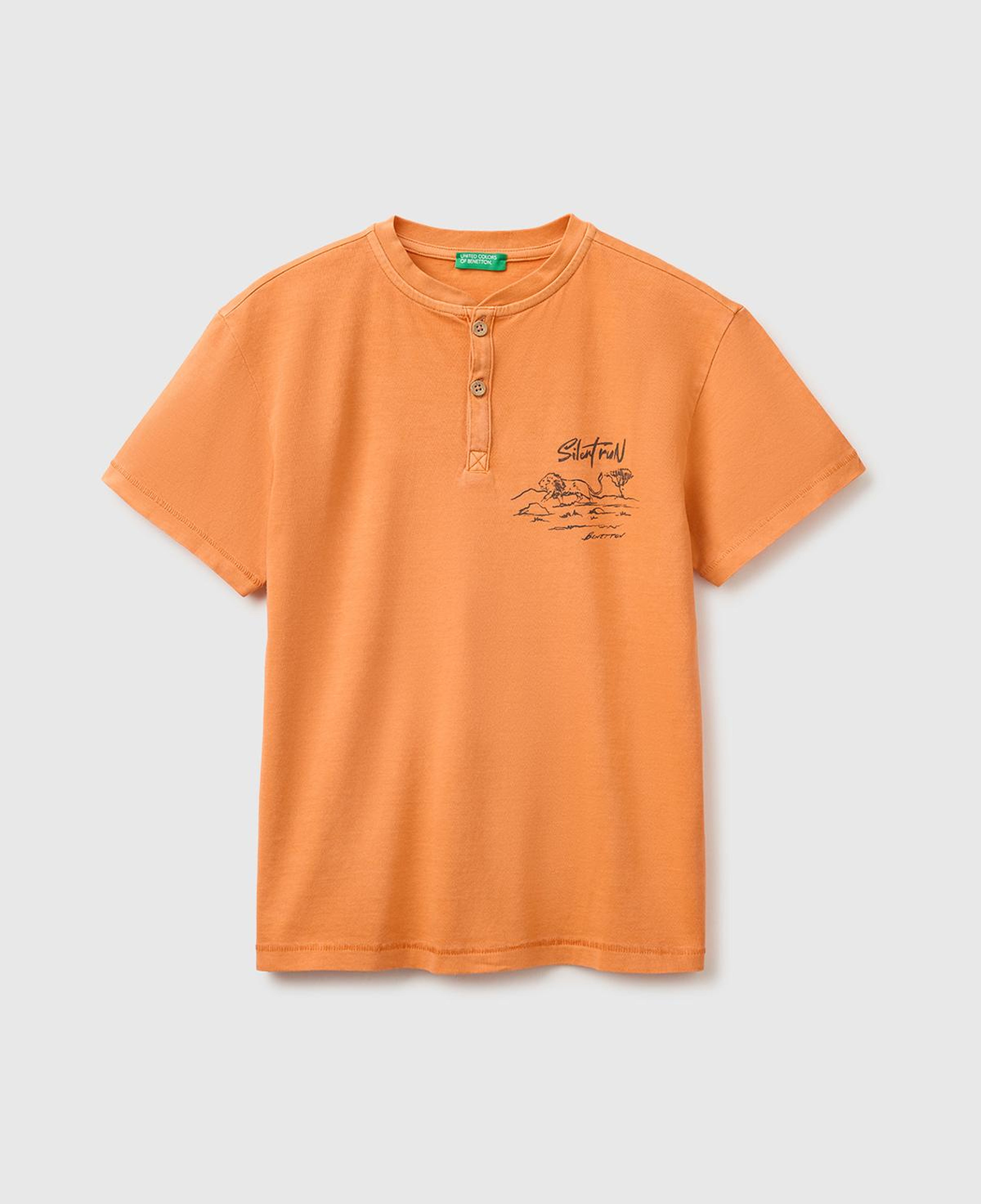 Erkek Çocuk Turuncu İşleme Detaylı Yuvarlak Yaka T-Shirt