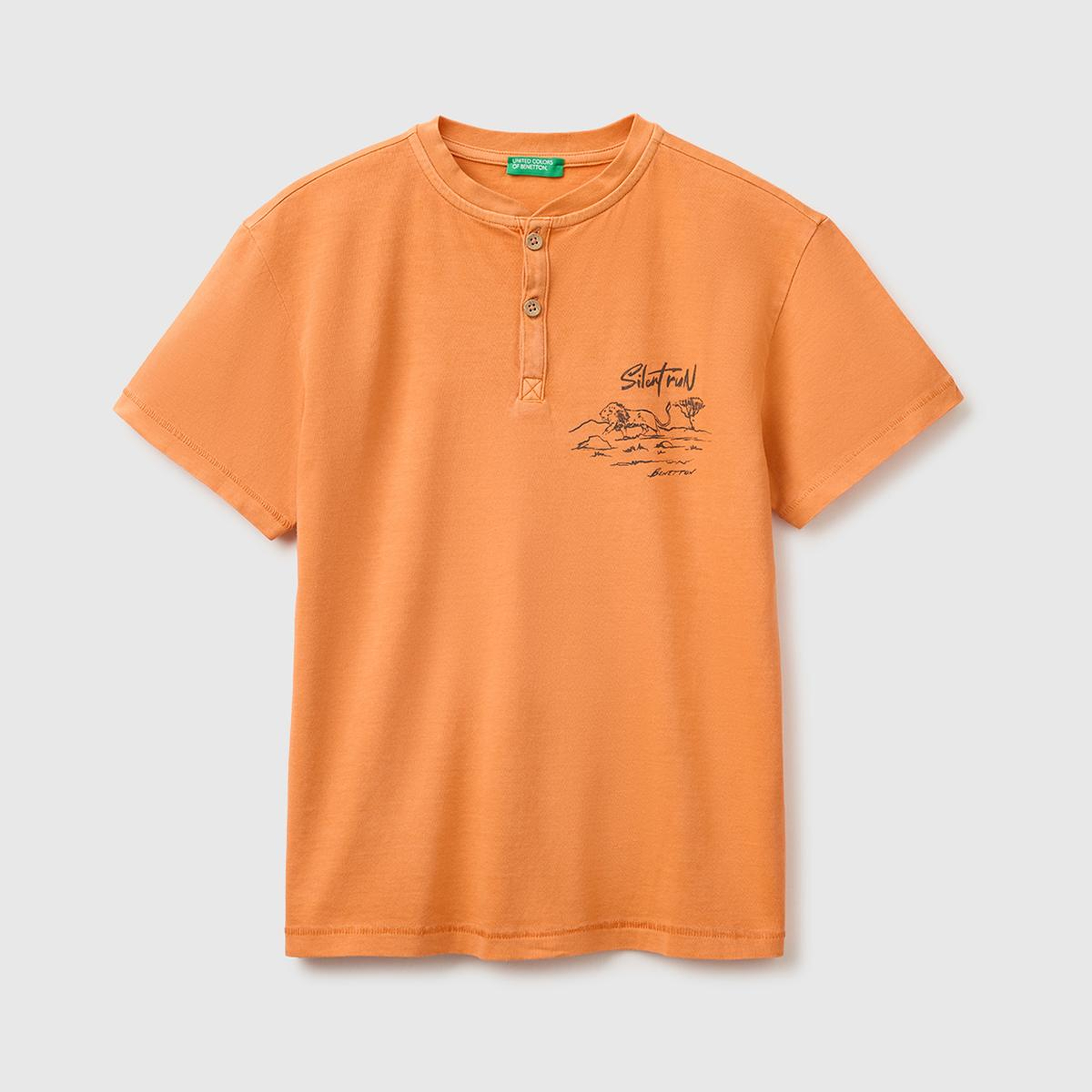 Erkek Çocuk Turuncu İşleme Detaylı Yuvarlak Yaka T-Shirt