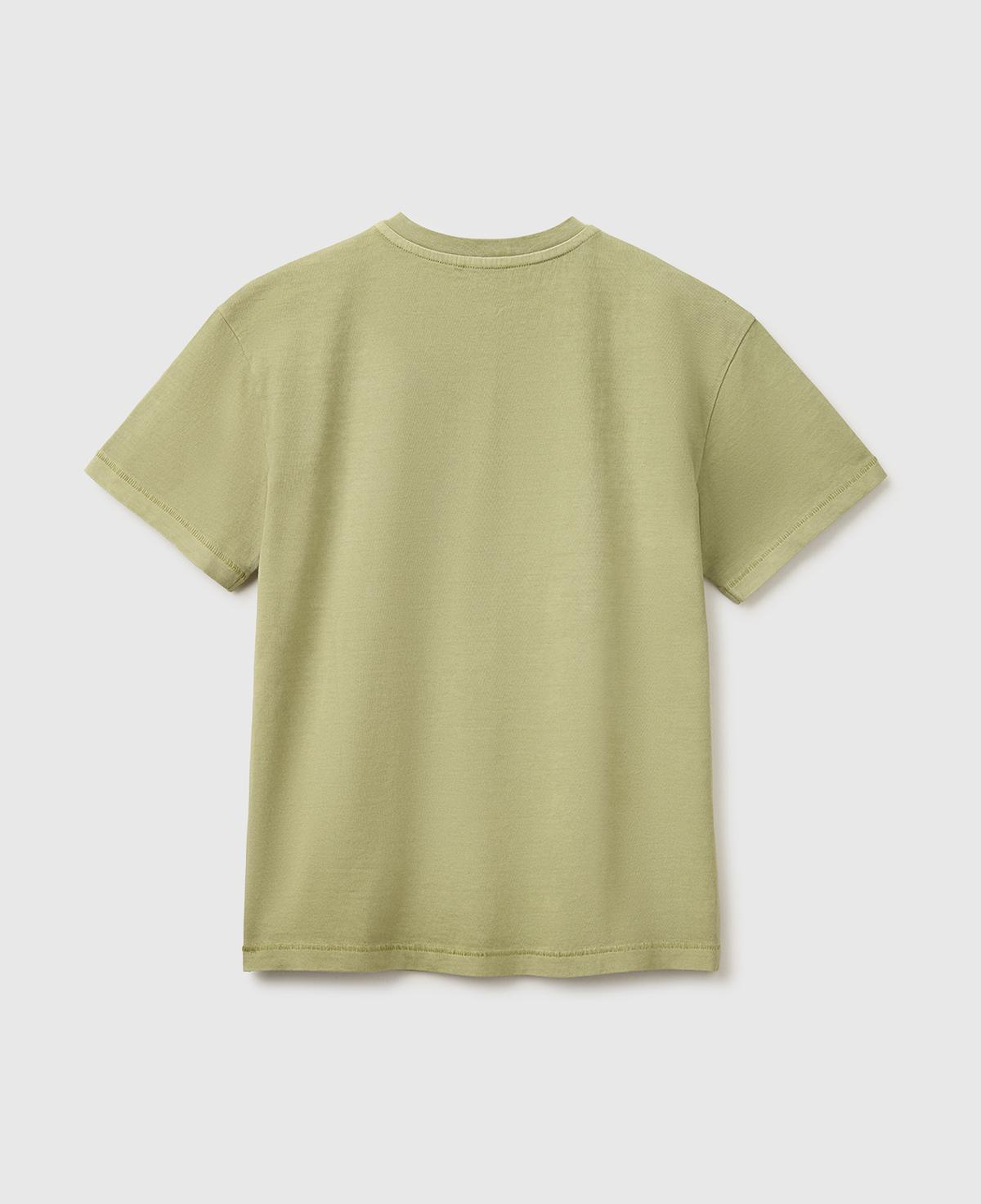 Erkek Çocuk Haki İşleme Detaylı Yuvarlak Yaka T-Shirt