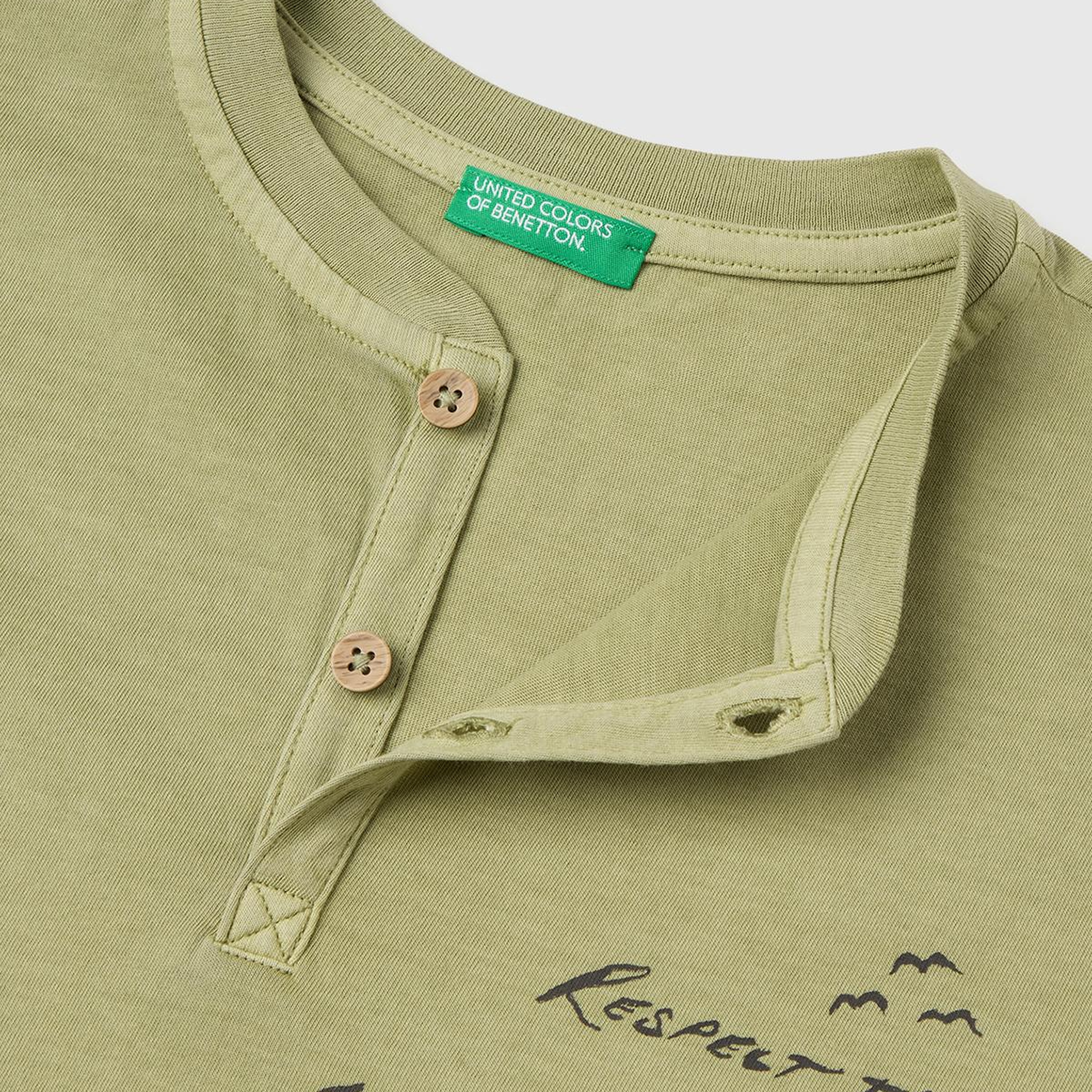 Erkek Çocuk Haki İşleme Detaylı Yuvarlak Yaka T-Shirt