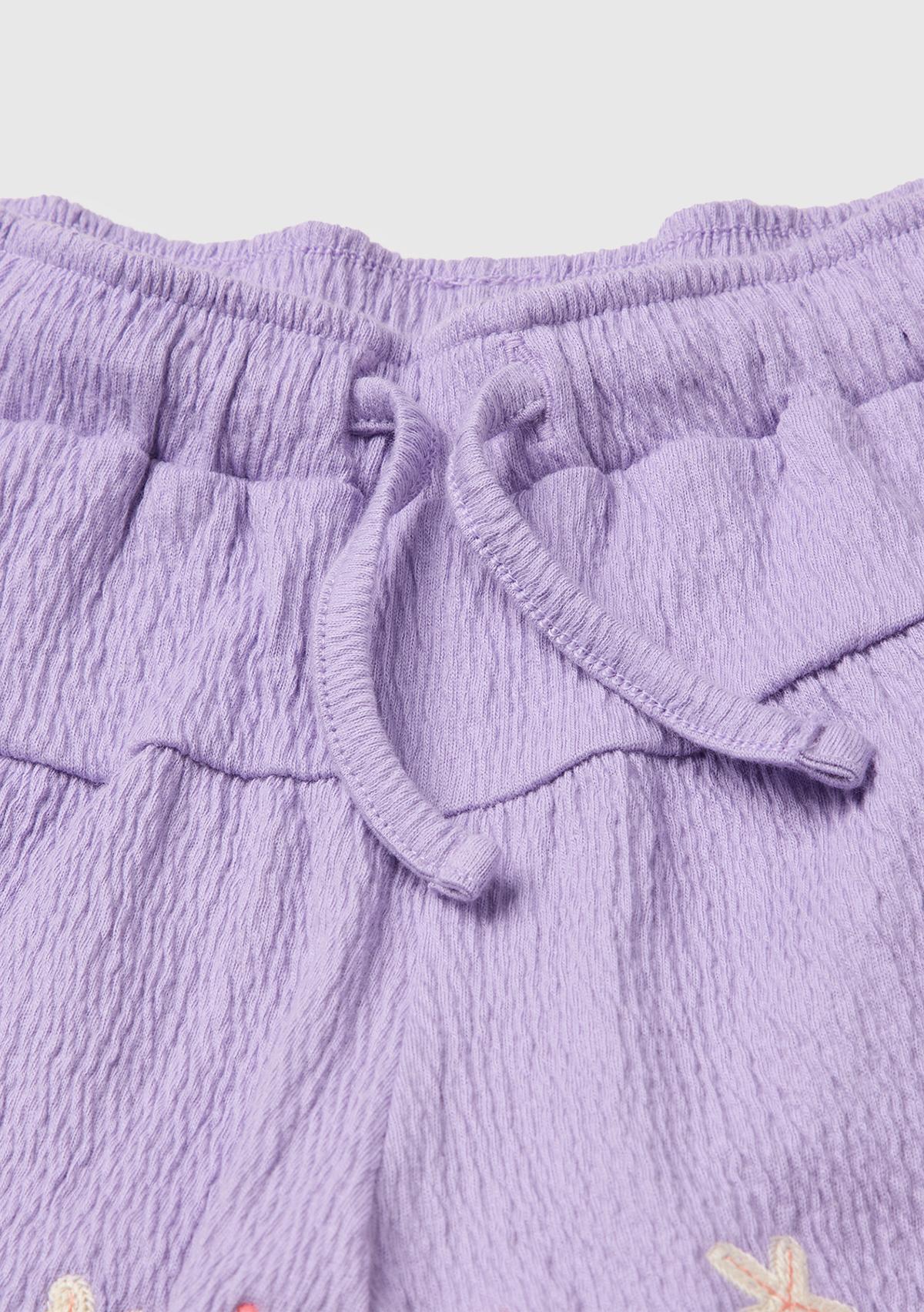 Kız Çocuk Lila Ortası Fiyonk Detaylı Beli Lastikli Şort