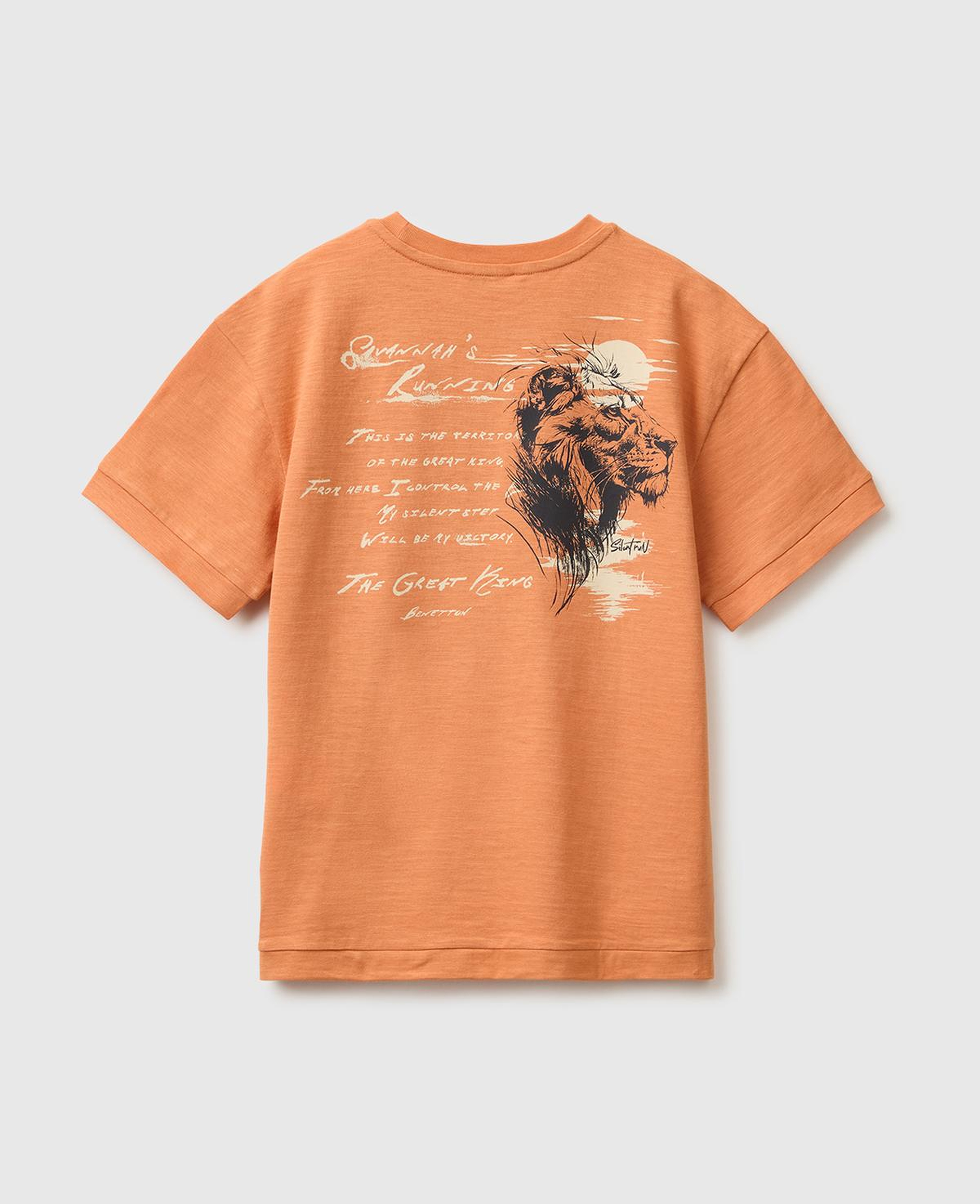 Erkek Çocuk Turuncu Önü Baskı Detaylı Bisiklet Yaka T-Shirt