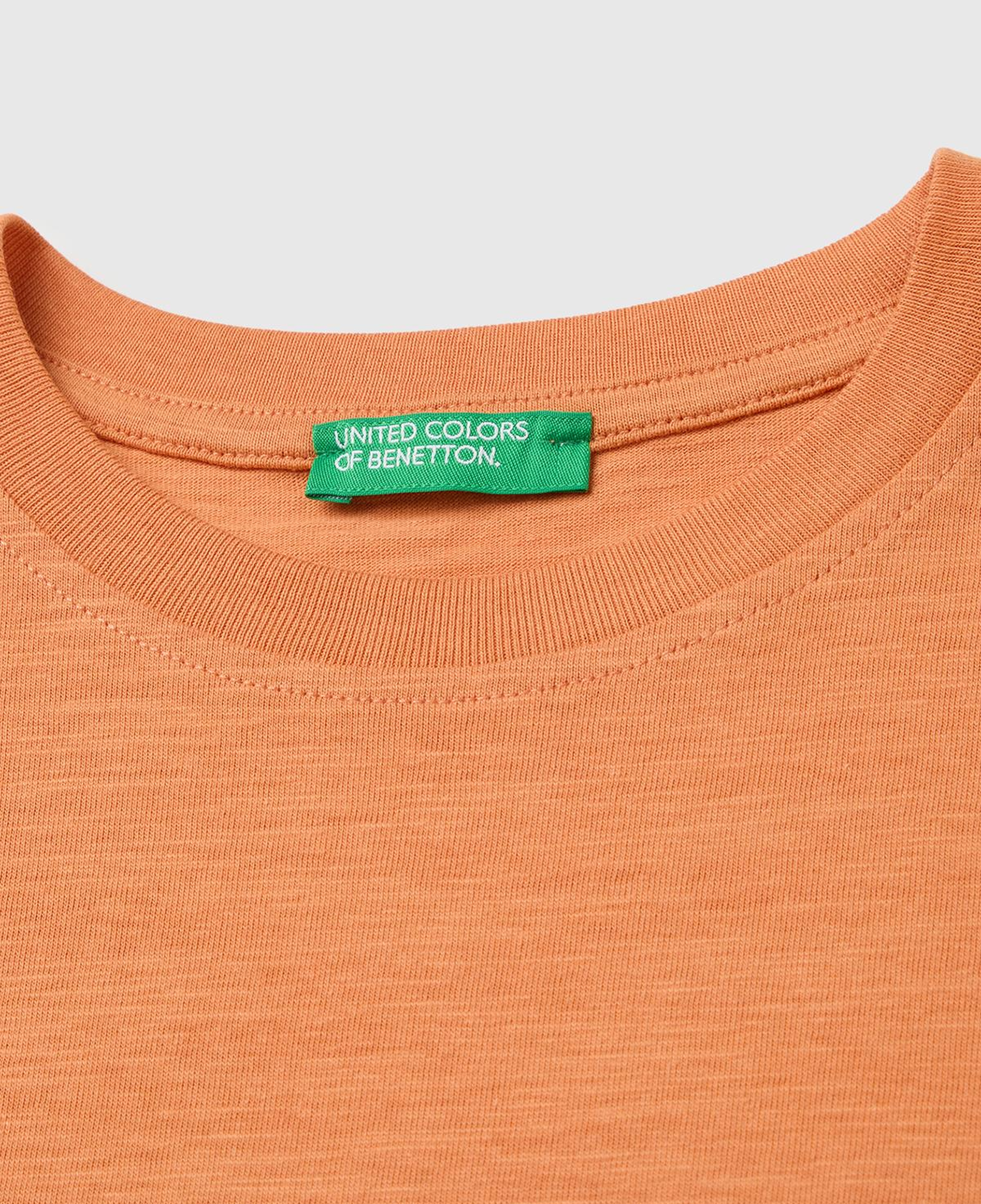 Erkek Çocuk Turuncu Önü Baskı Detaylı Bisiklet Yaka T-Shirt