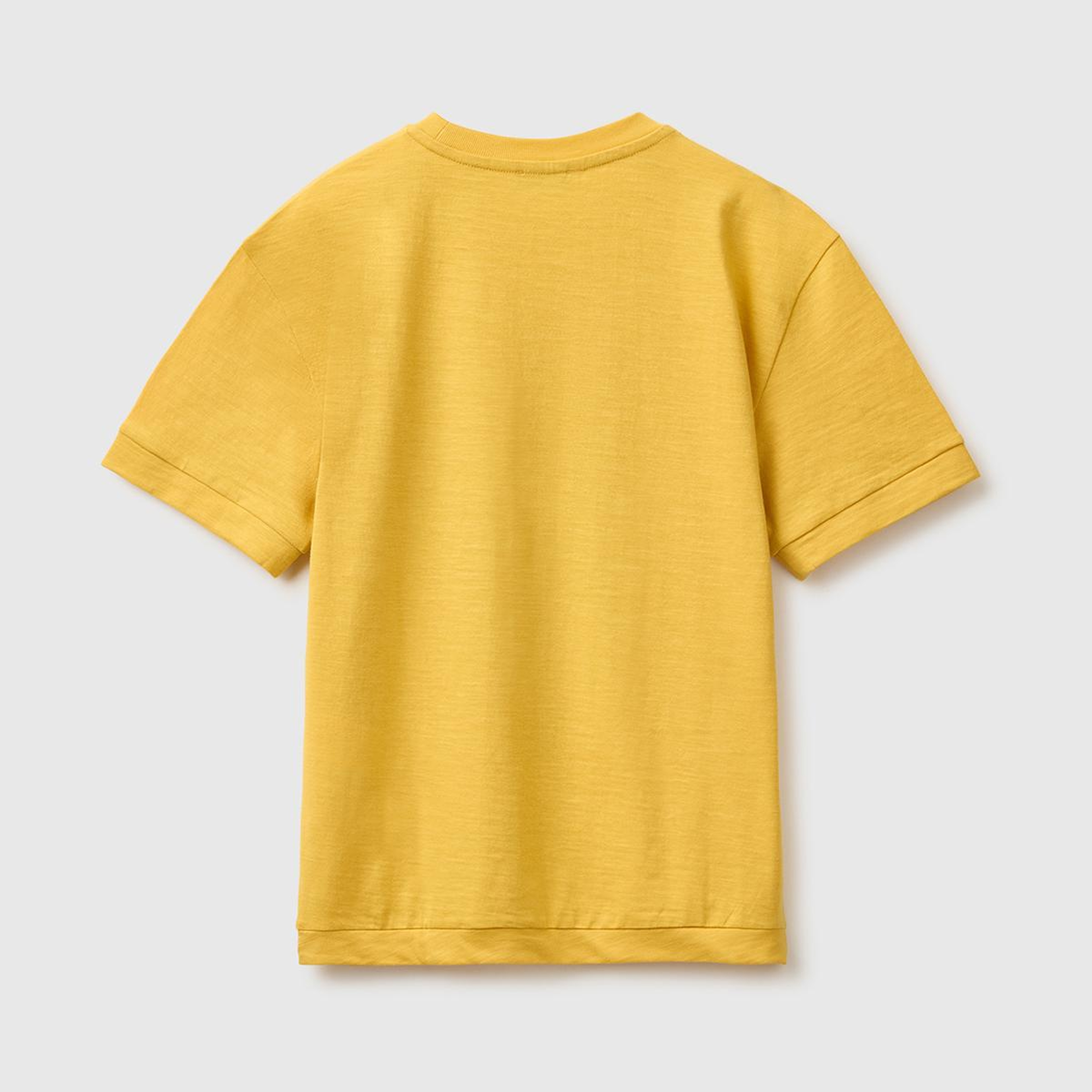 Erkek Çocuk Hardal Sarısı Önü Baskı Detaylı Bisiklet Yaka T-Shirt