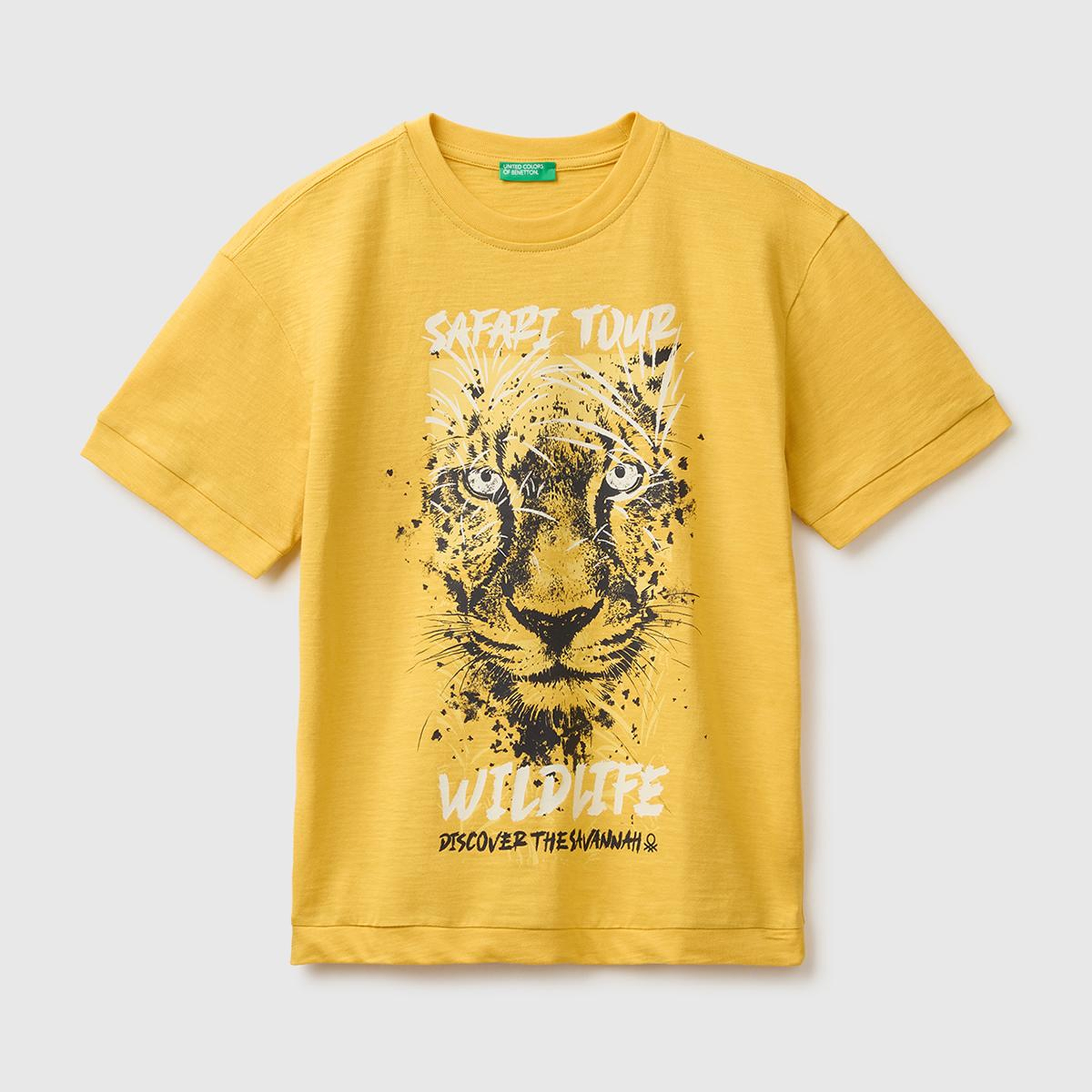 Erkek Çocuk Hardal Sarısı Önü Baskı Detaylı Bisiklet Yaka T-Shirt