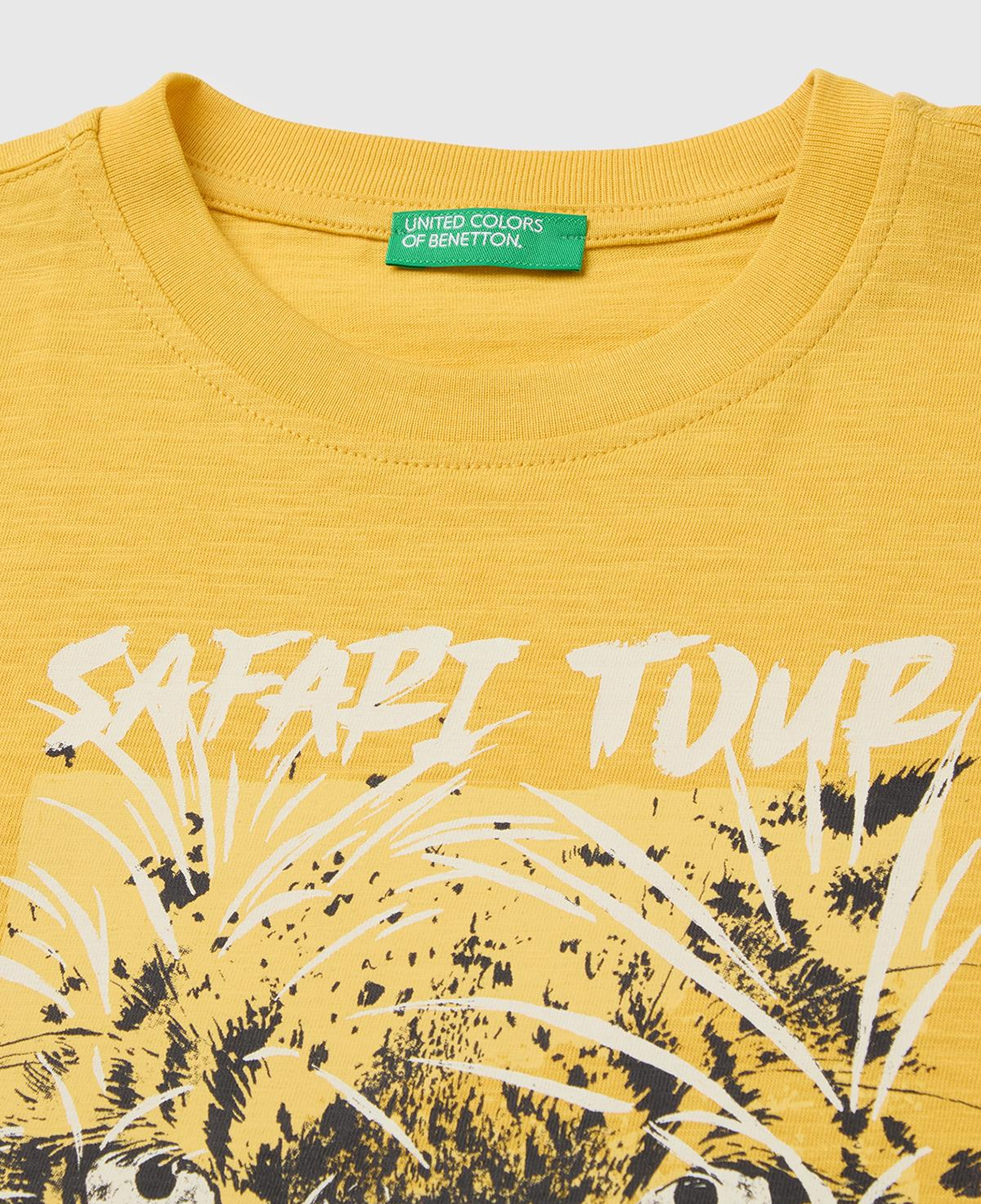 Erkek Çocuk Hardal Sarısı Önü Baskı Detaylı Bisiklet Yaka T-Shirt