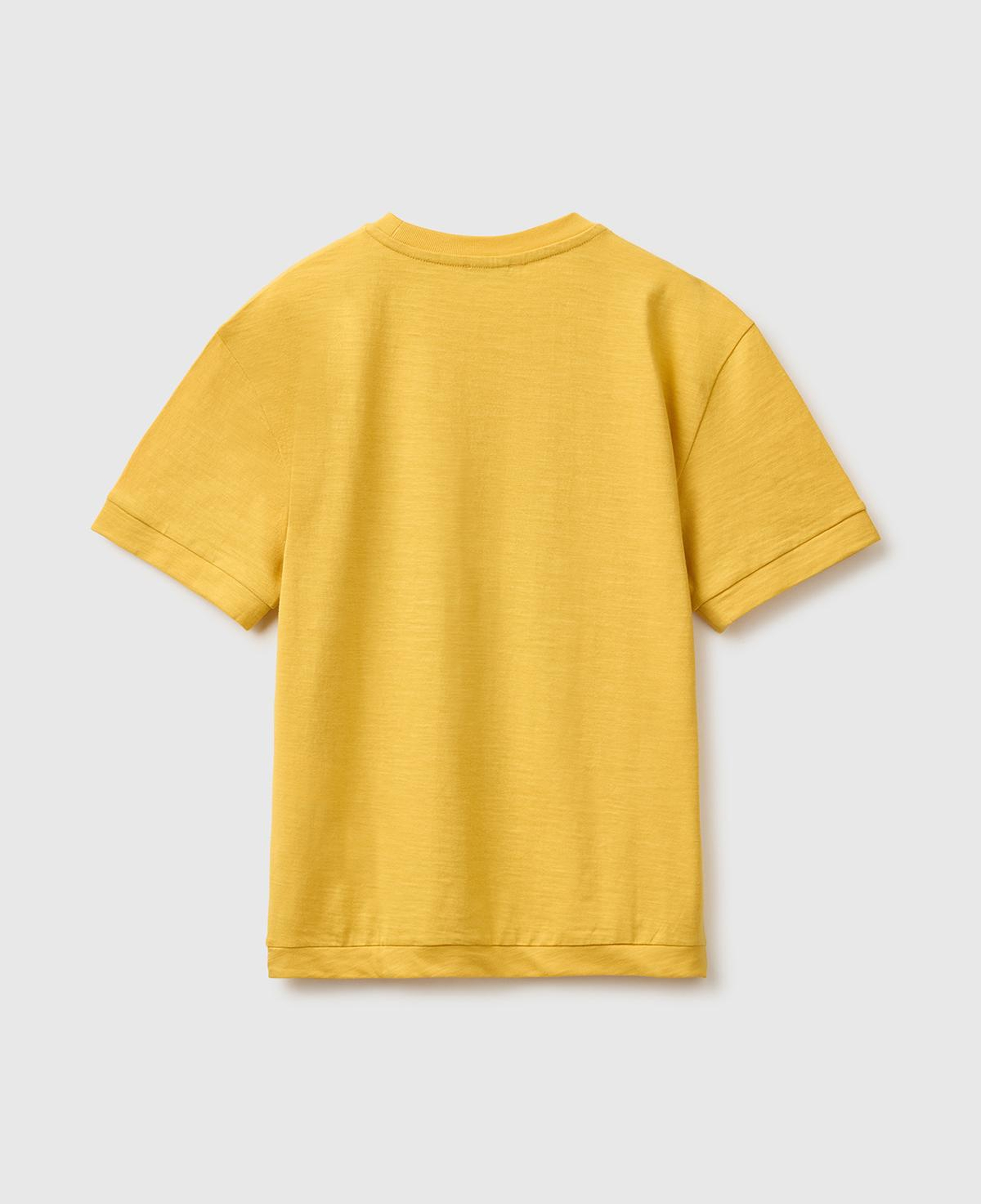 Erkek Çocuk Hardal Sarısı Önü Baskı Detaylı Bisiklet Yaka T-Shirt