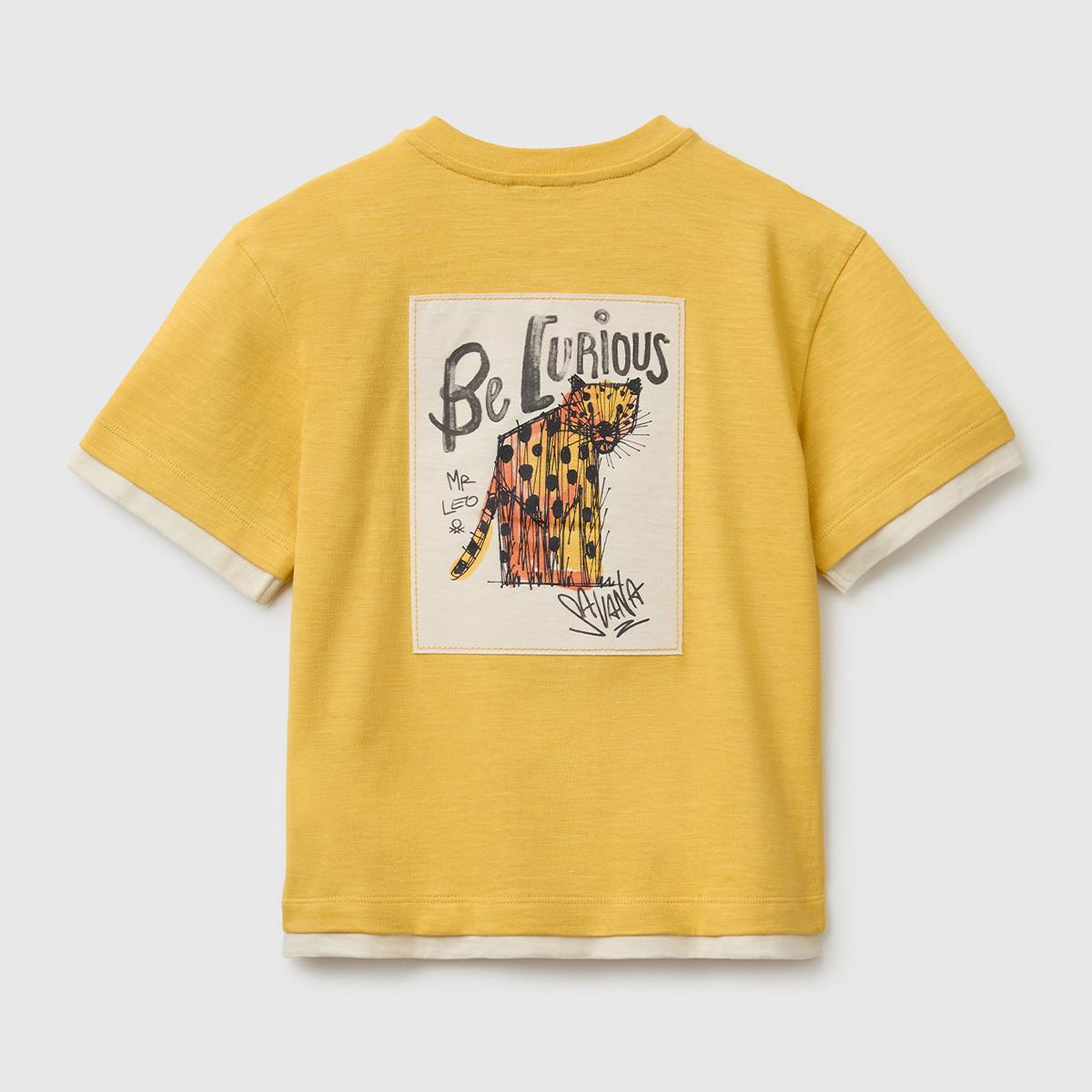 Erkek Çocuk Hardal Sarısı Göğsü Baskı Detaylı Düğmeli Bisiklet Yaka T-Shirt