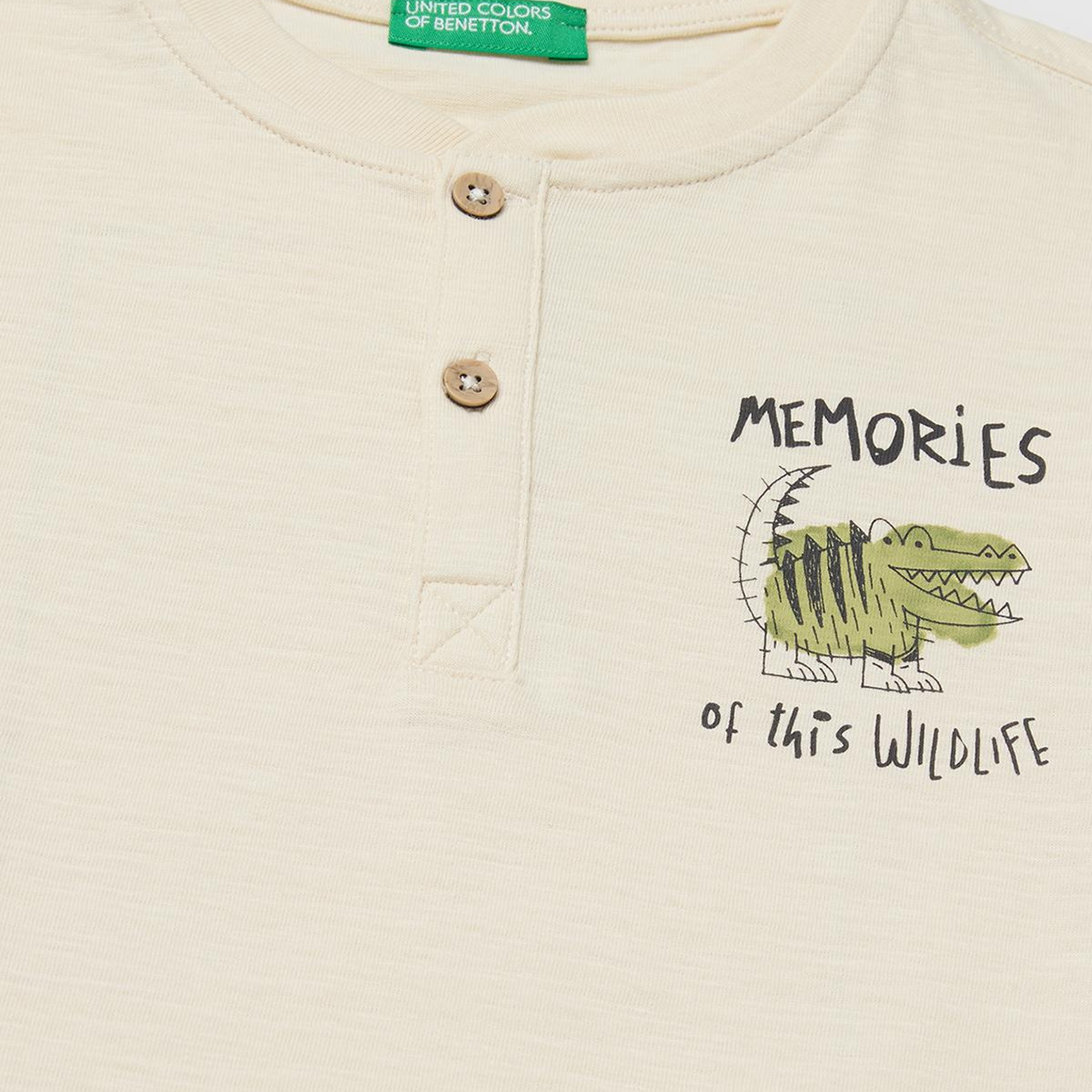 Erkek Çocuk Krem Göğsü Baskı Detaylı Düğmeli Bisiklet Yaka T-Shirt