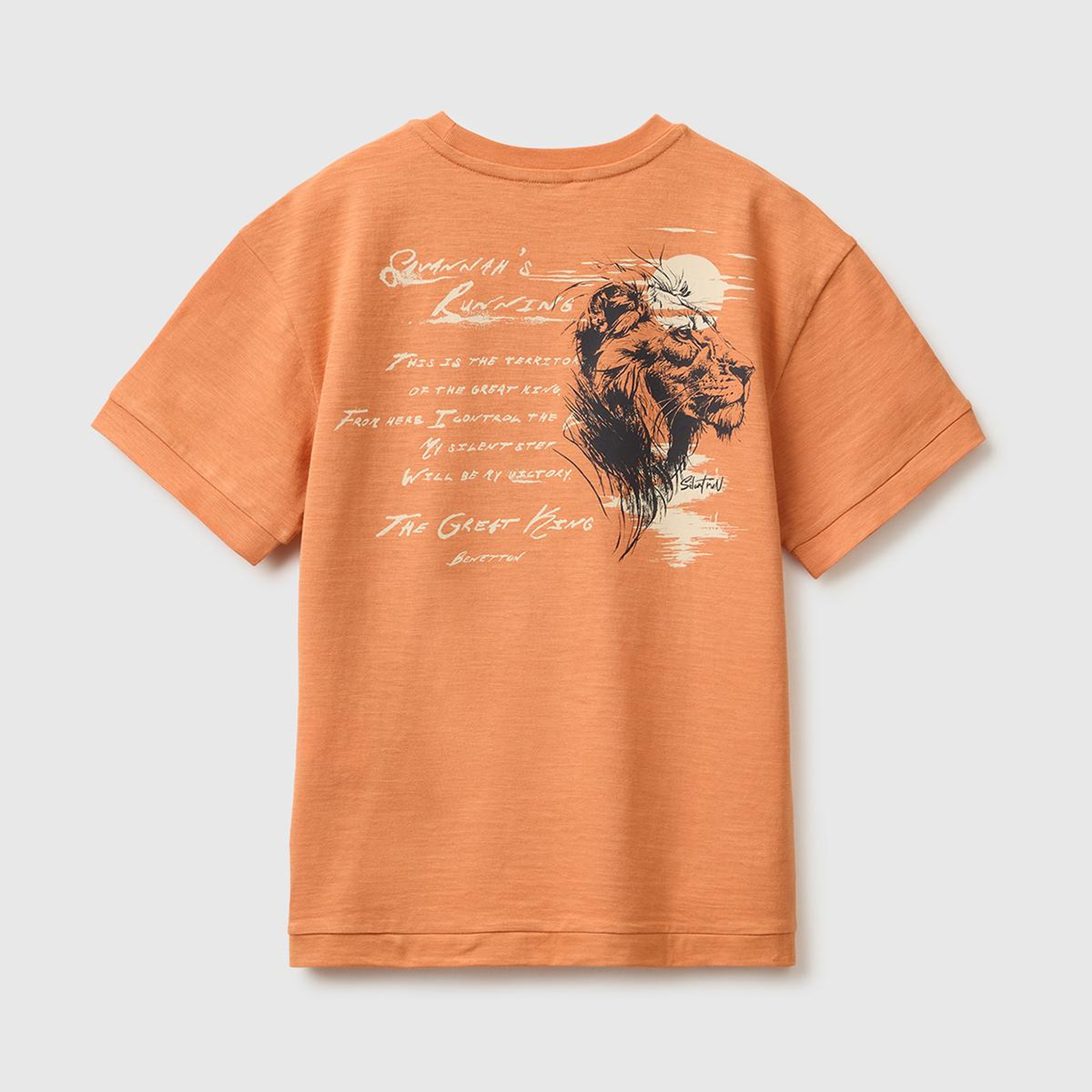 Erkek Çocuk Turuncu Önü Baskı Detaylı Bisiklet Yaka T-Shirt
