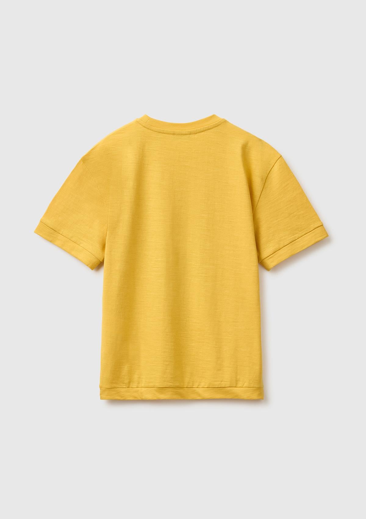Erkek Çocuk Hardal Sarısı Önü Baskı Detaylı Bisiklet Yaka T-Shirt
