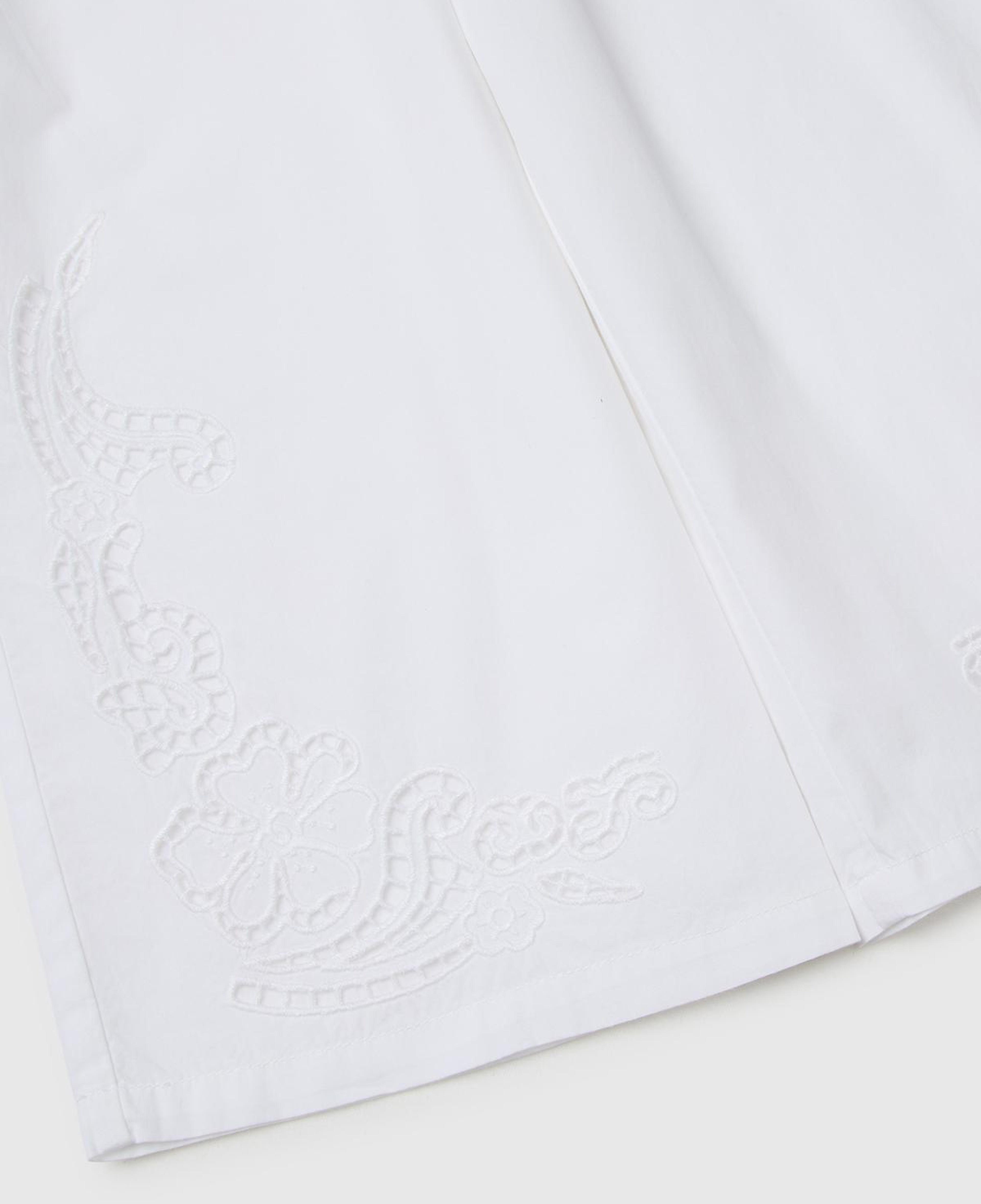Kız Çocuk Beyaz Paçası İşleme Detaylı Beli İpli Geniş Paça Pantolon