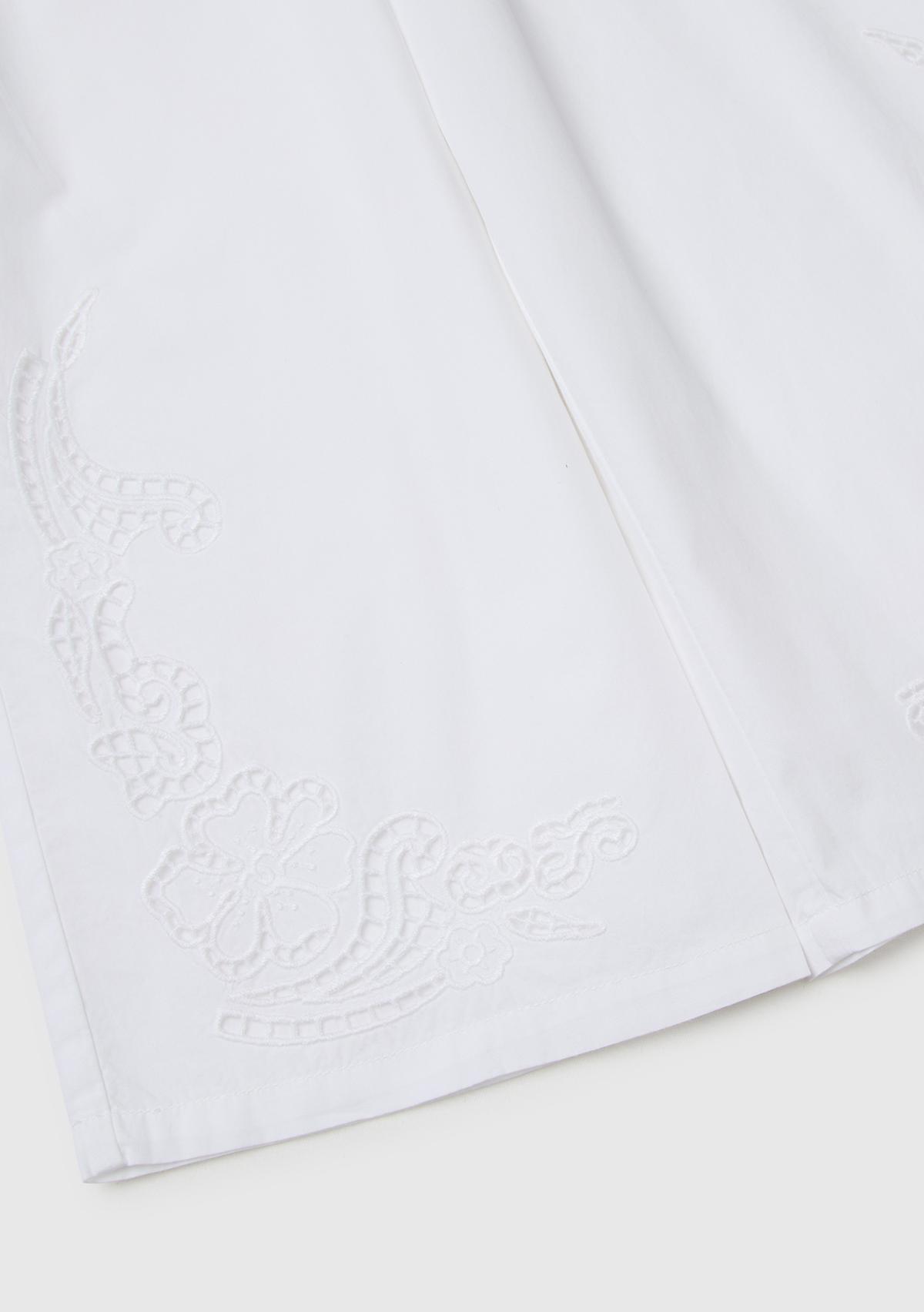 Kız Çocuk Beyaz Paçası İşleme Detaylı Beli İpli Geniş Paça Pantolon