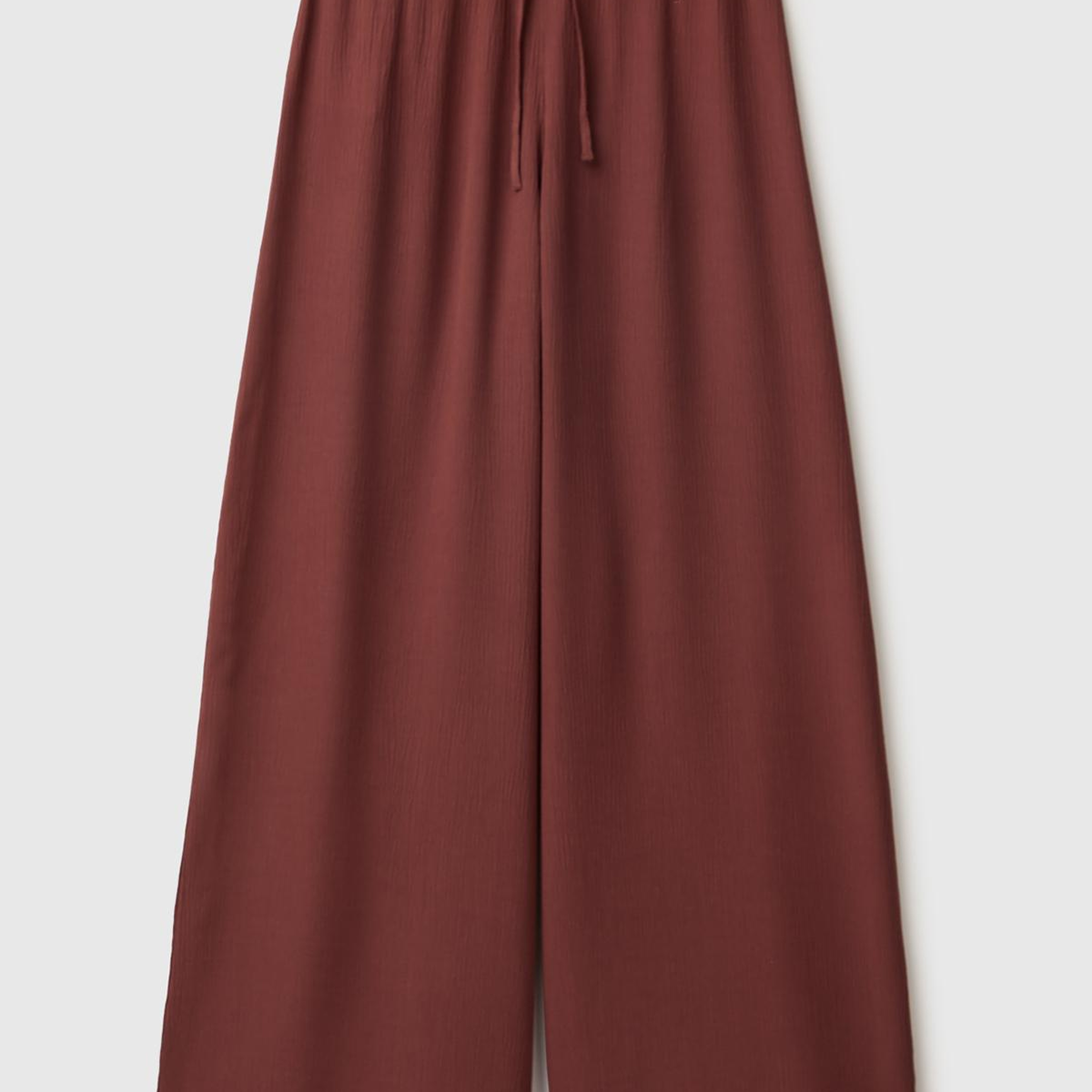 Kadın Koyu Kahverengi %100 Viskoz Beli Lastikli Geniş Paça Pantolon