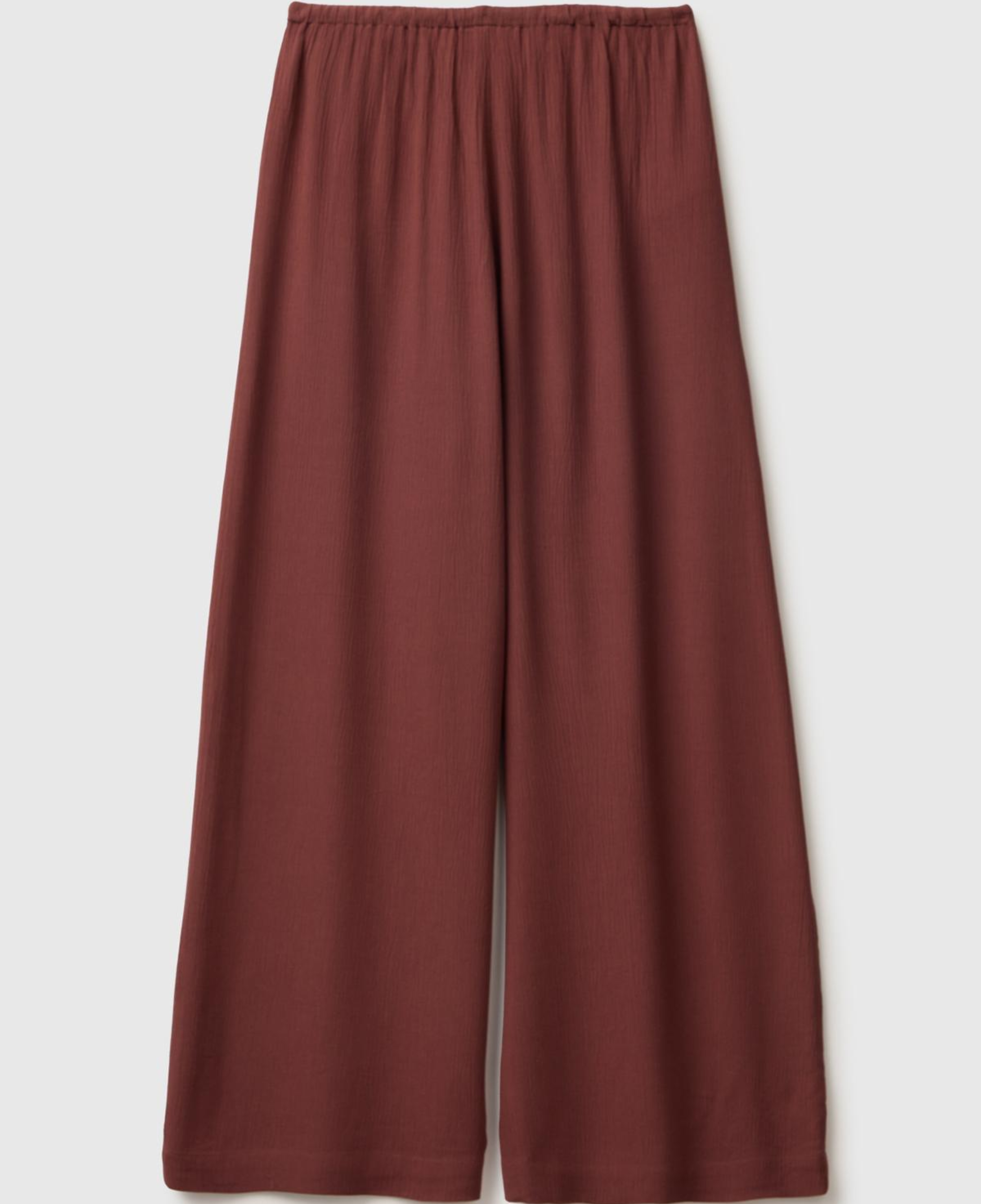 Kadın Koyu Kahverengi %100 Viskoz Beli Lastikli Geniş Paça Pantolon