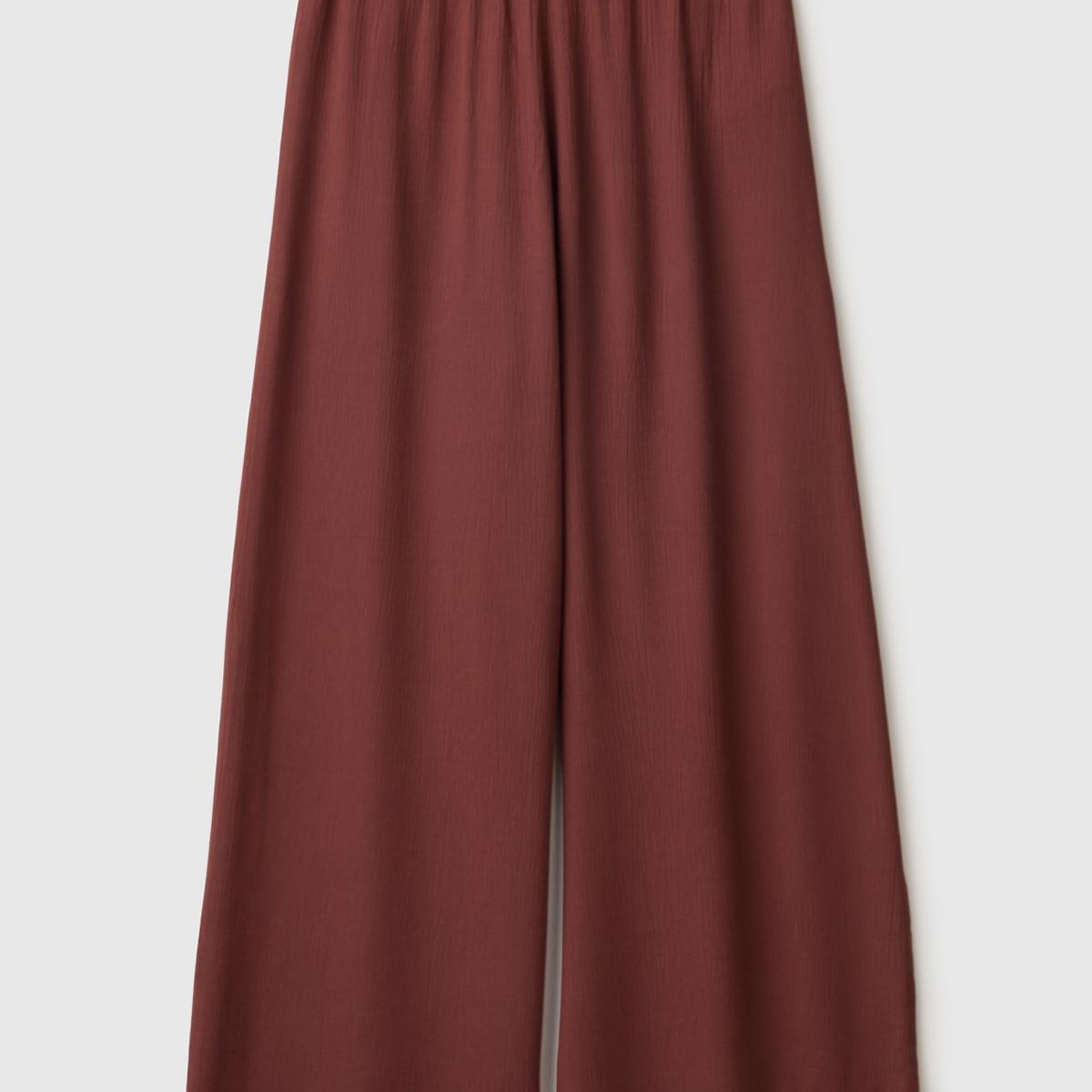 Kadın Koyu Kahverengi %100 Viskoz Beli Lastikli Geniş Paça Pantolon