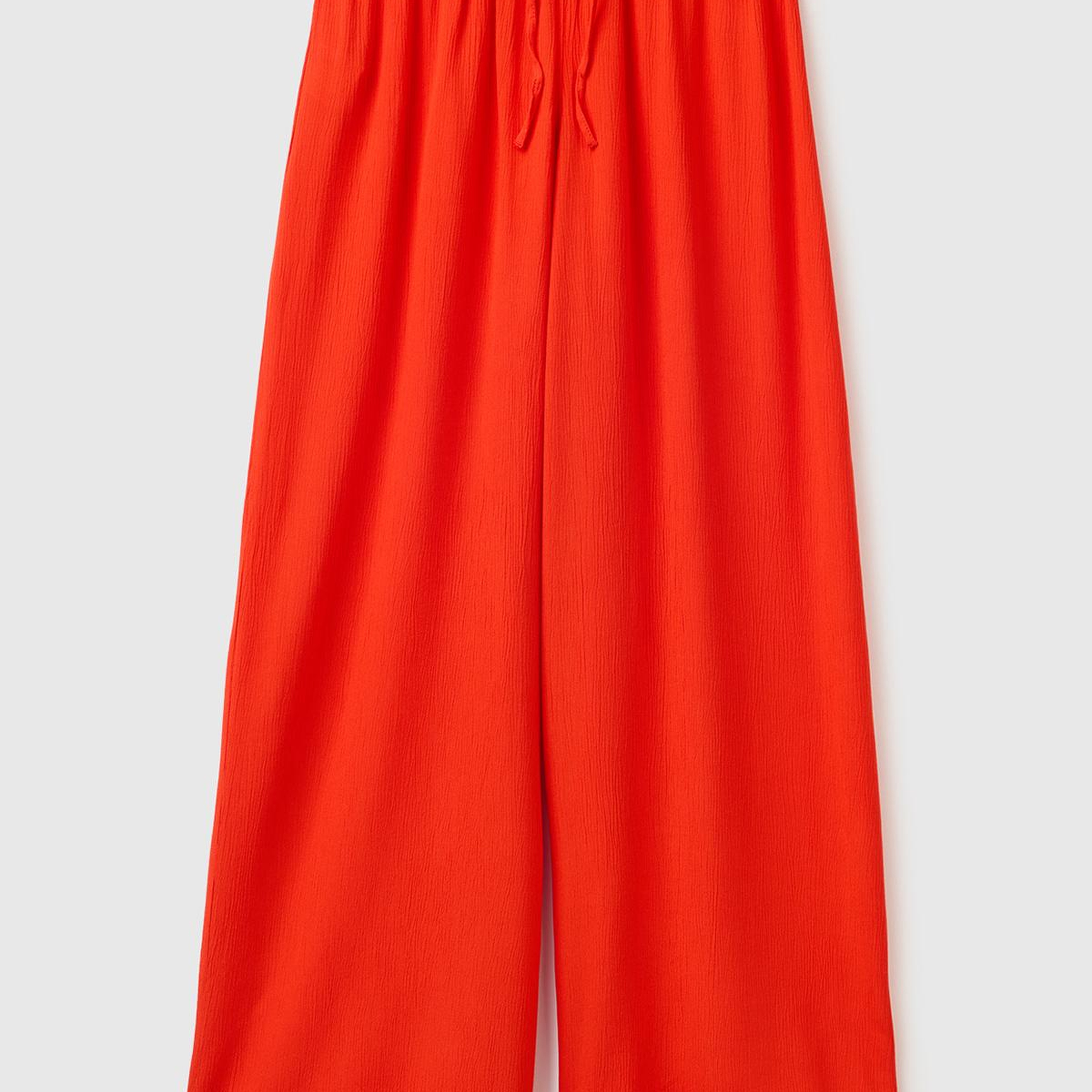 Kadın Kırmızı %100 Viskoz Beli Lastikli Geniş Paça Pantolon