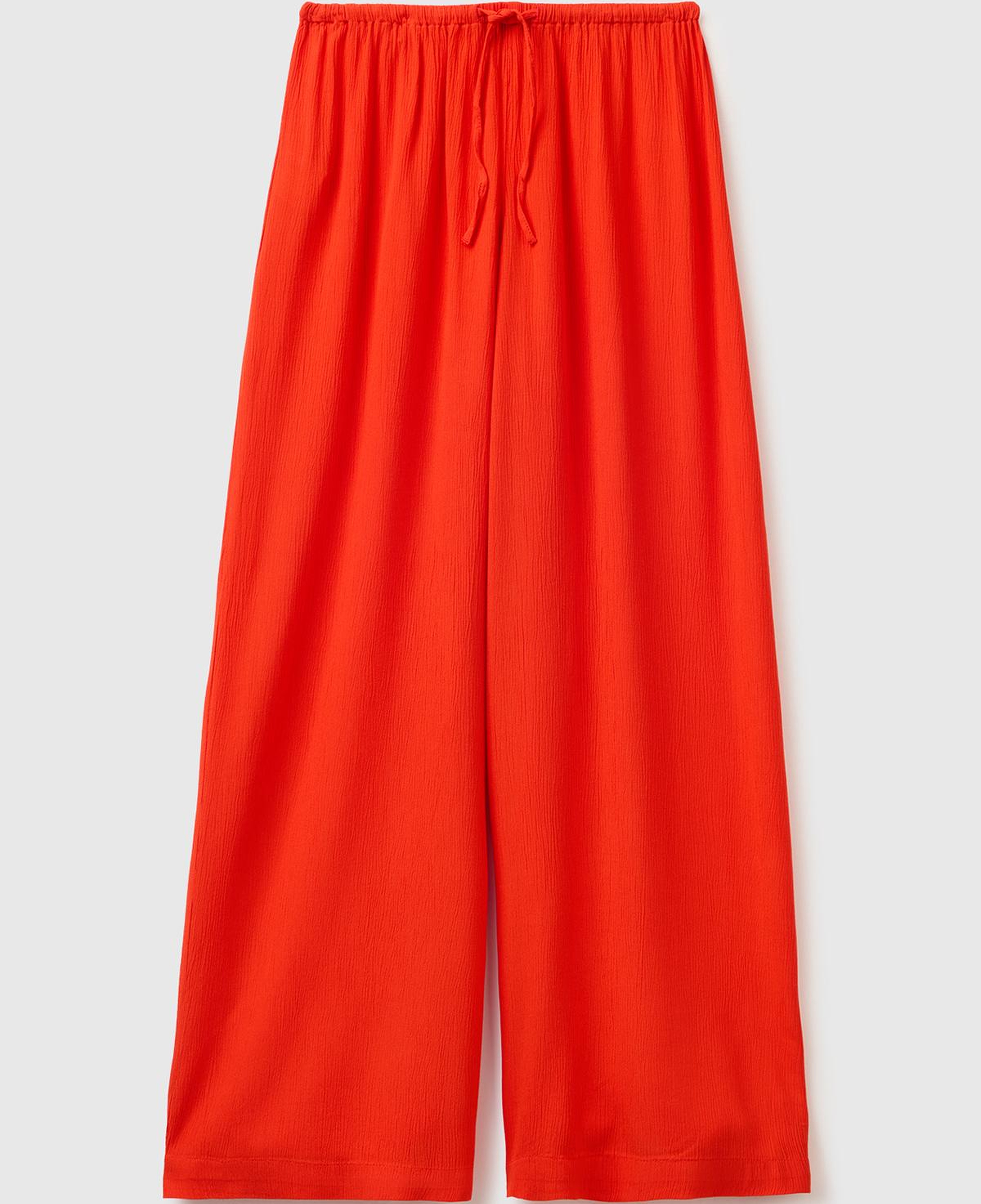 Kadın Kırmızı %100 Viskoz Beli Lastikli Geniş Paça Pantolon