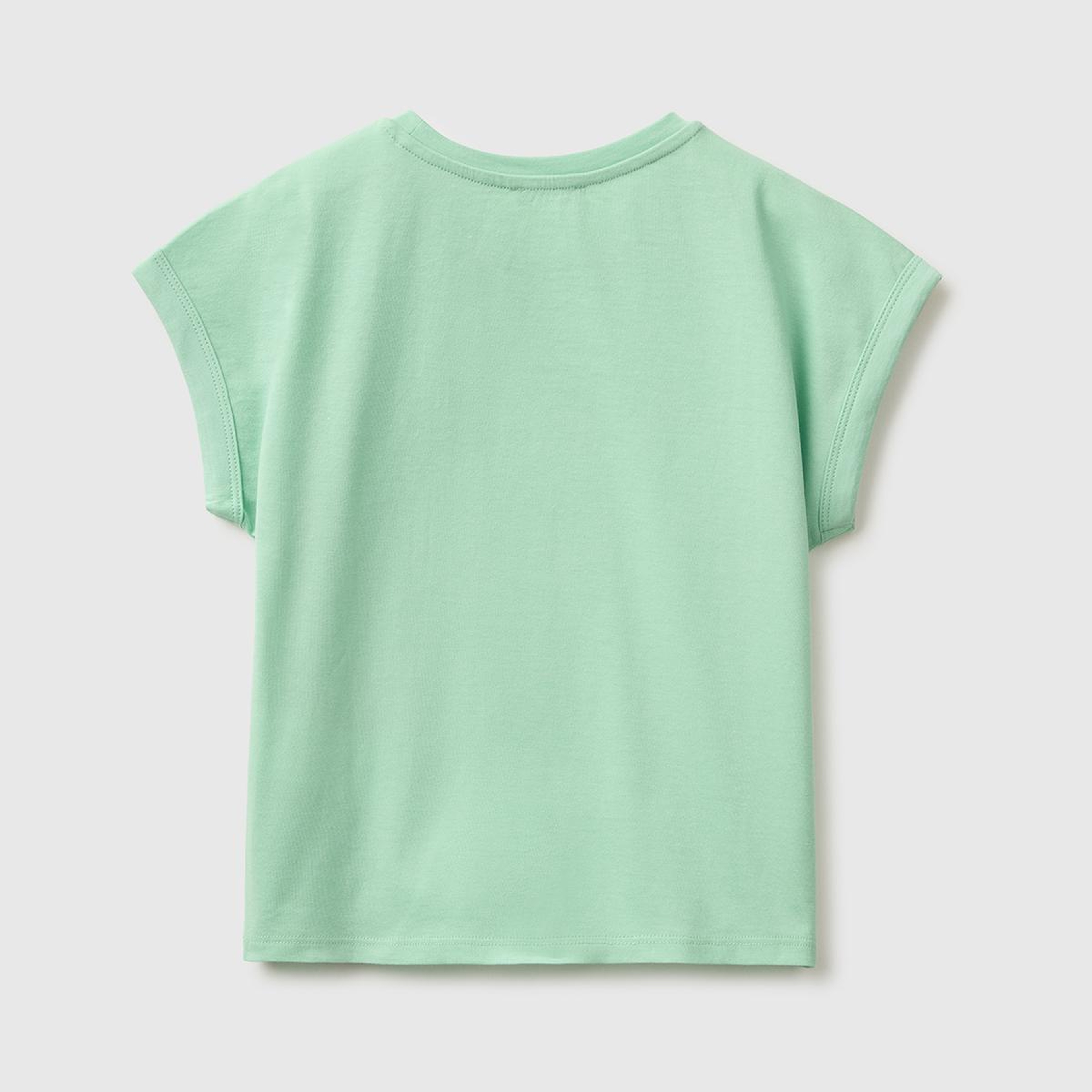 Kız Çocuk Yeşil Renkli Taş Detaylı Bisiklet Yaka T-Shirt