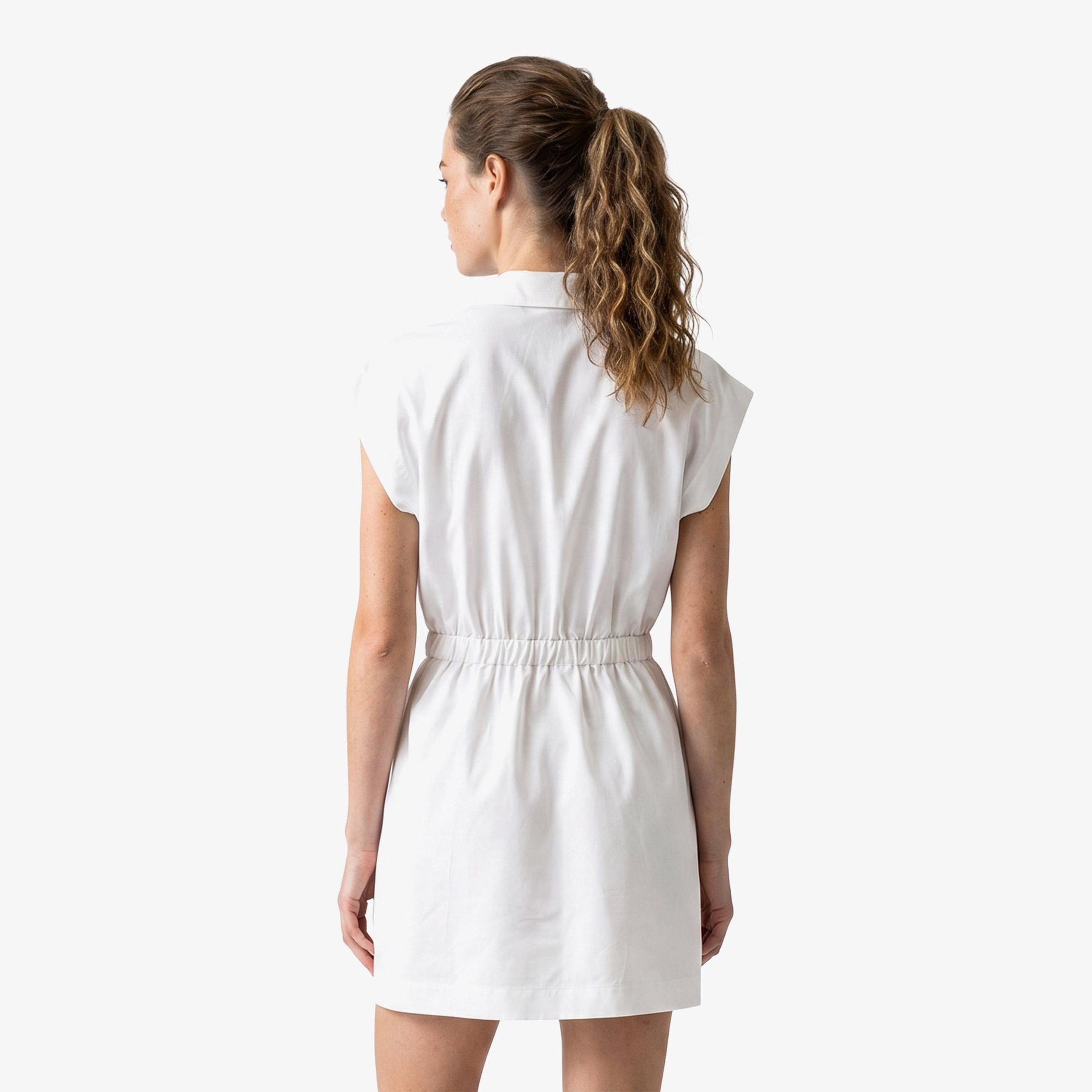 Kadın Flare Fit Kısa Kollu Polo Yaka Krem Elbise