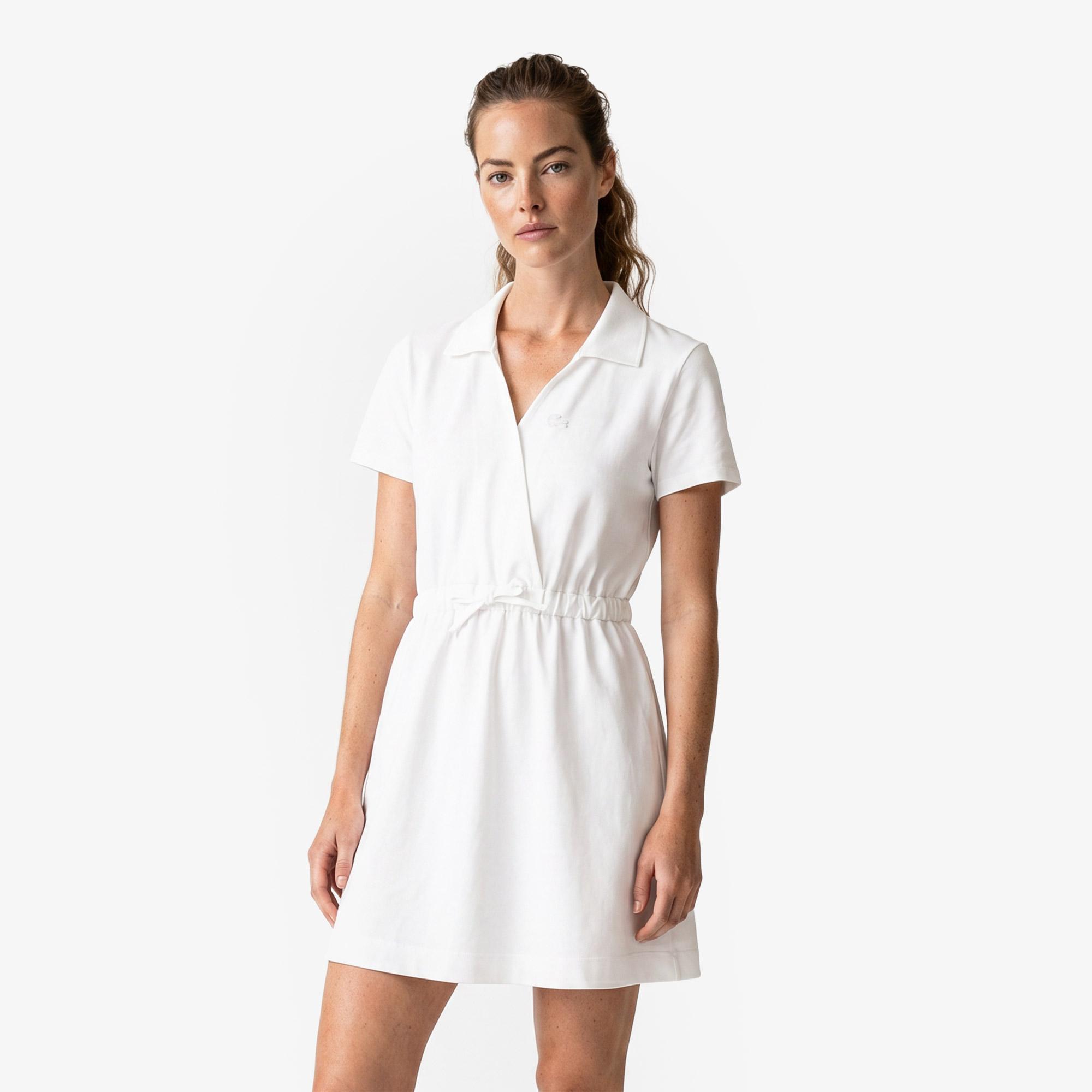 Kadın Flare Fit Kısa Kollu Polo Yaka Krem Elbise