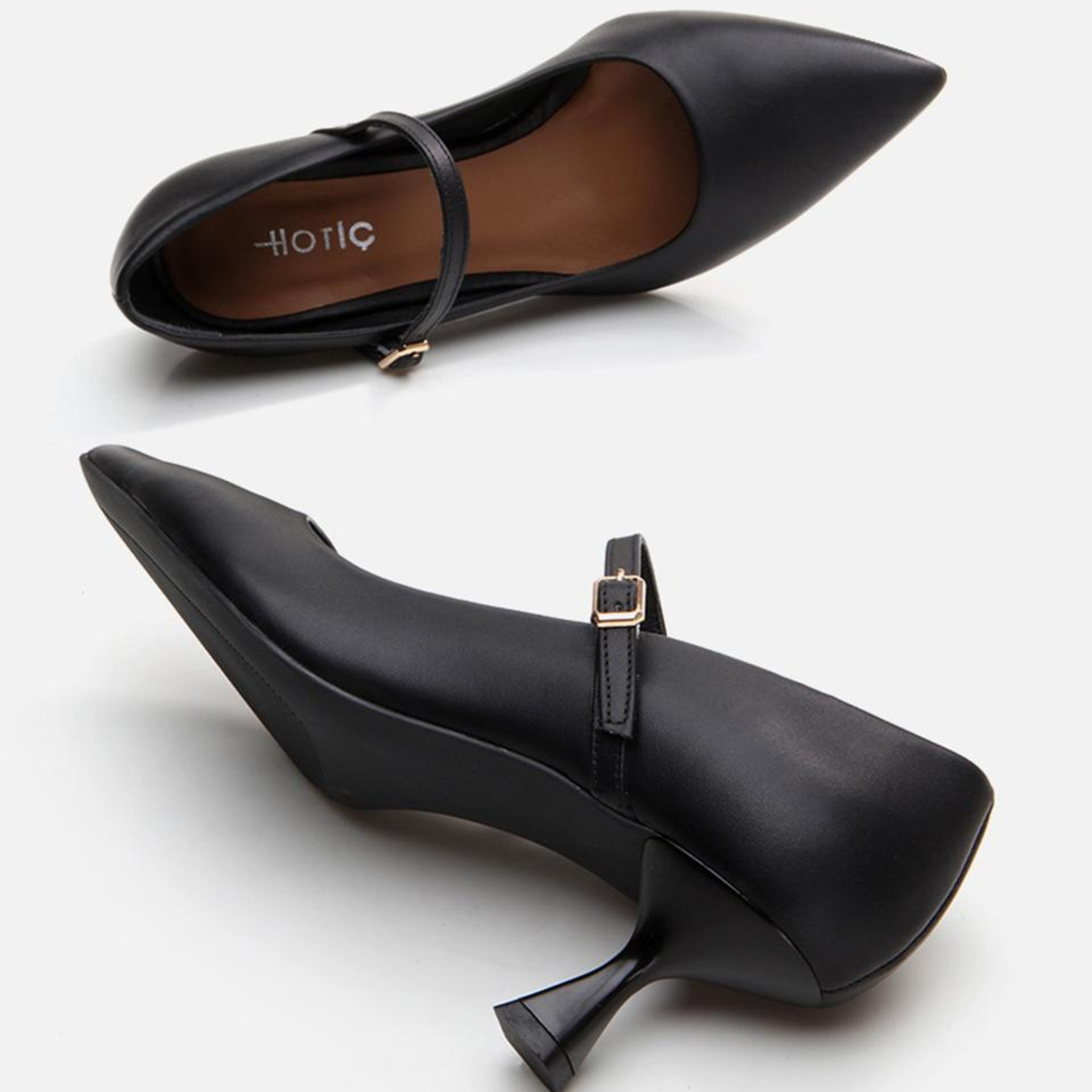 Kadın Deri Mary Jane Siyah Stiletto