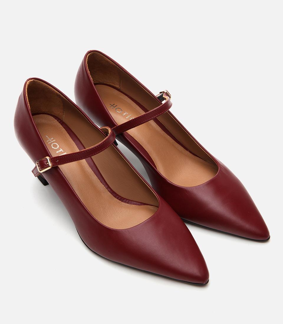 Kadın Deri Mary Jane Bordo Stiletto