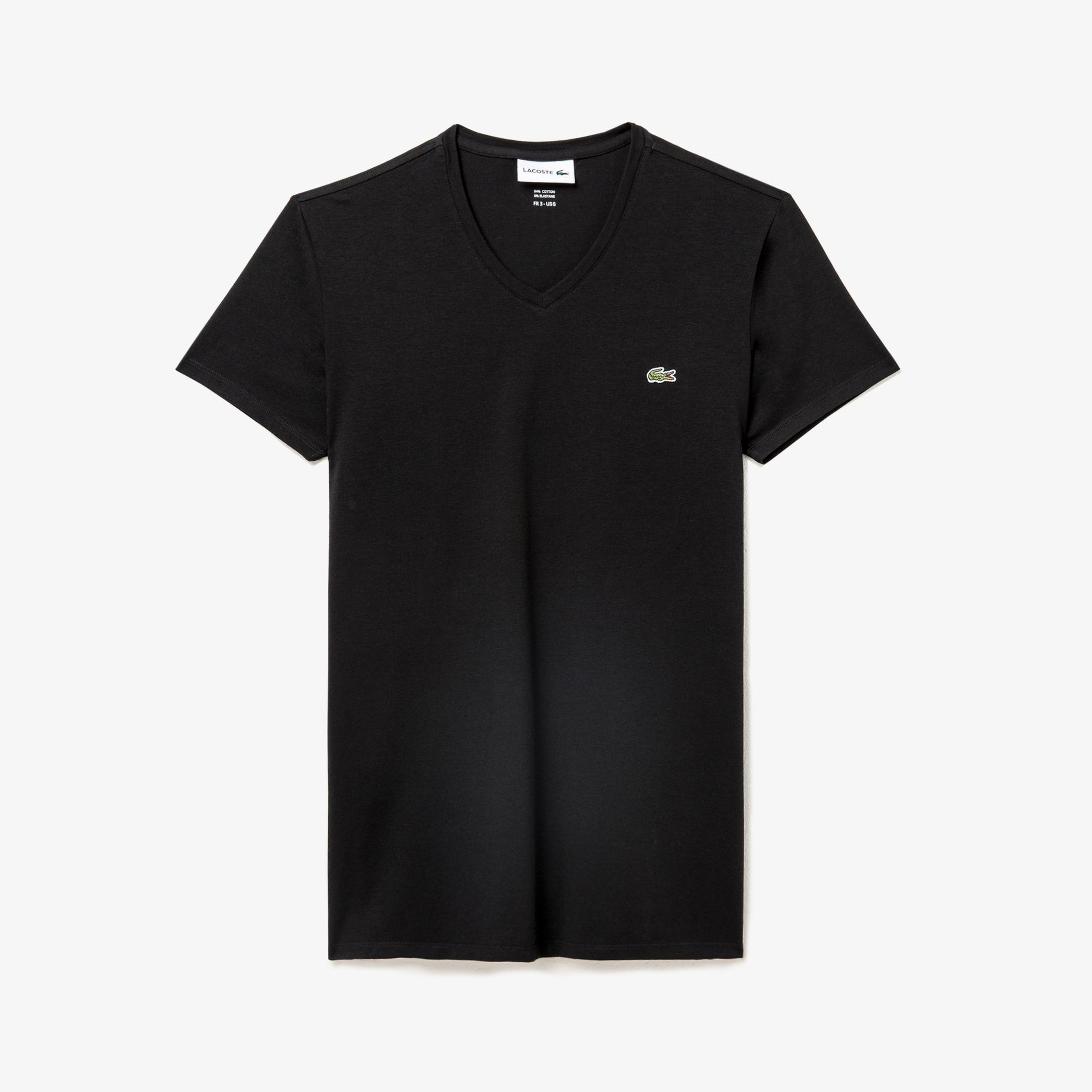 Erkek Slim Fit V Yaka Siyah T-Shirt