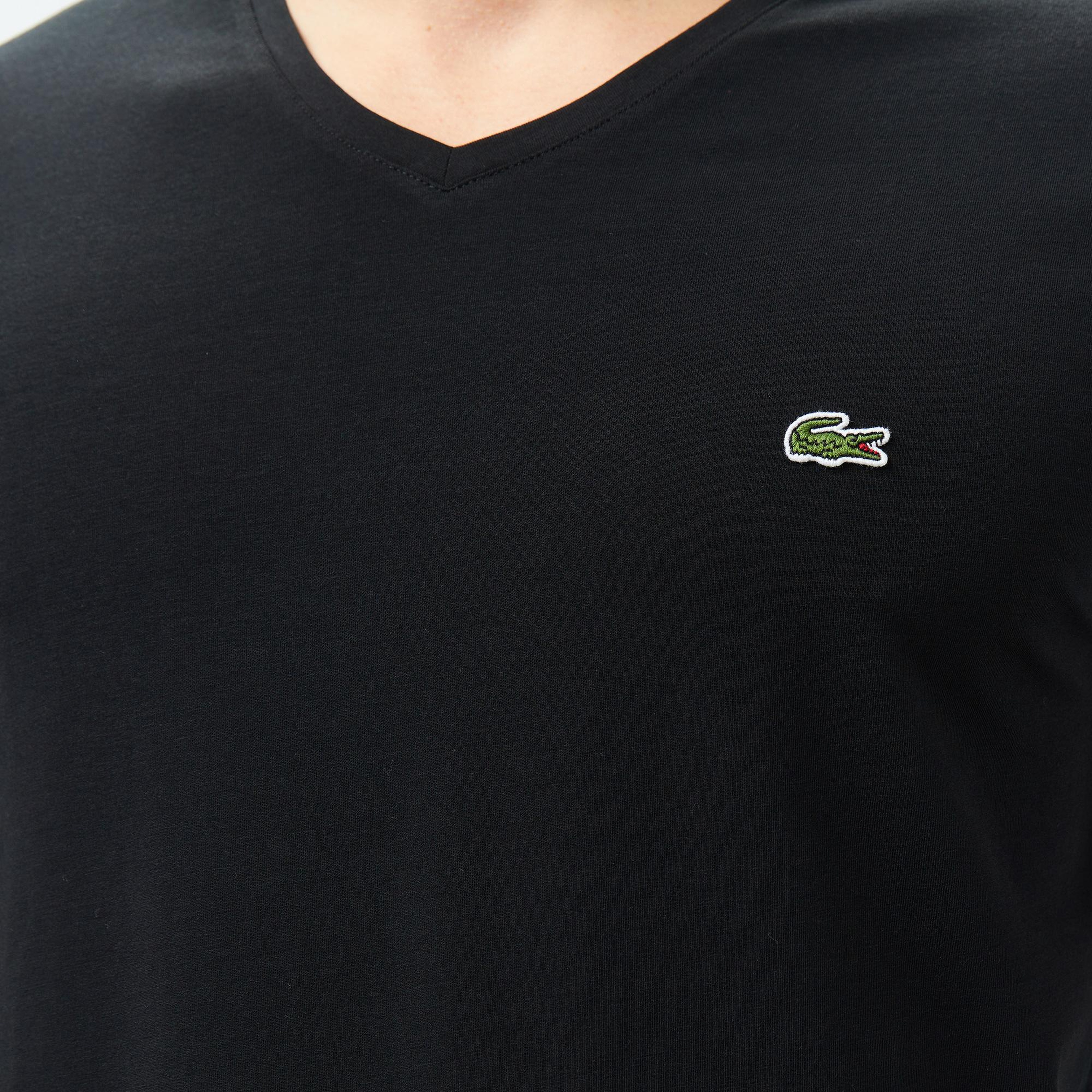 Erkek Slim Fit V Yaka Siyah T-Shirt