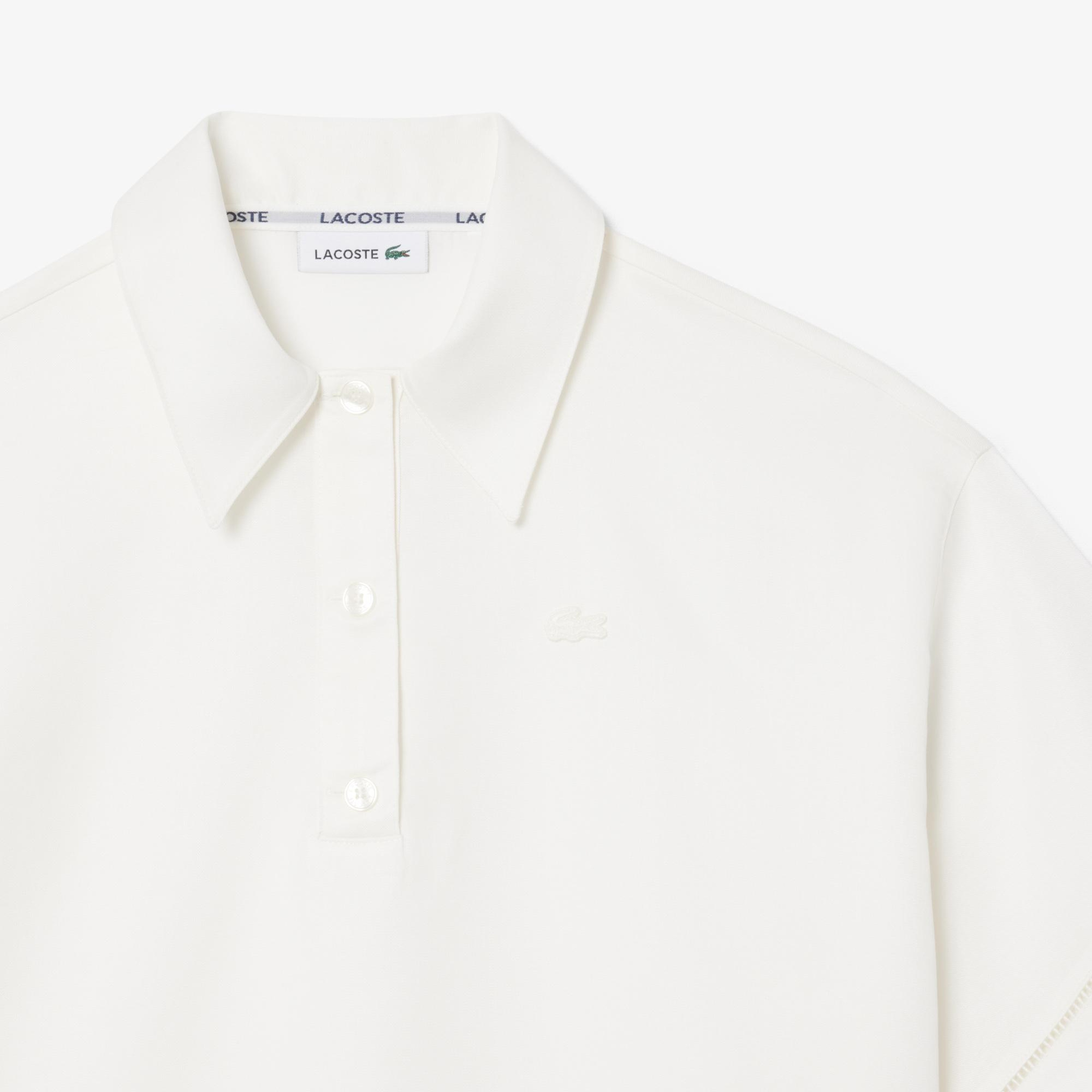 Kadın Oversize Fit Truvakar Kollu Beyaz Polo