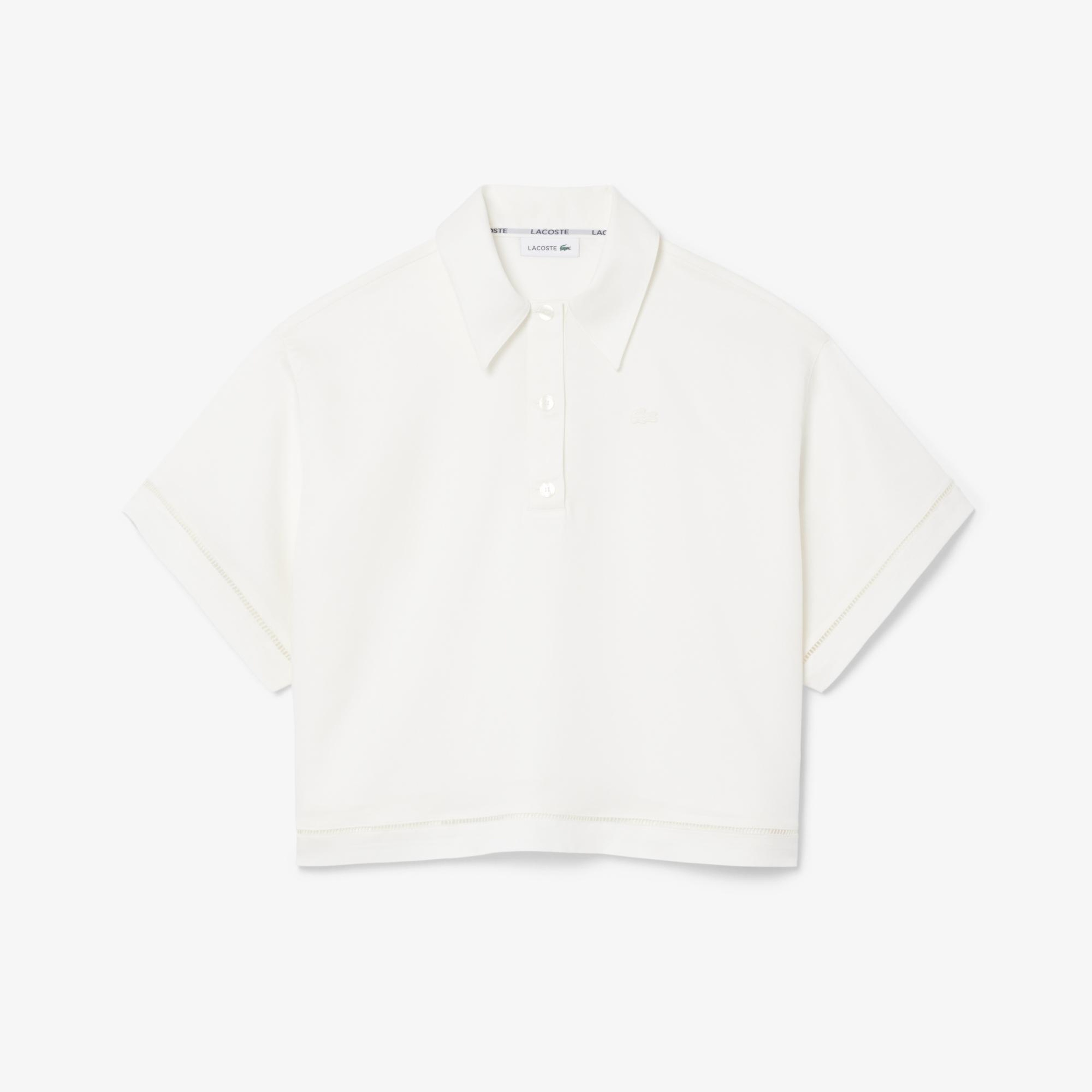 Kadın Oversize Fit Truvakar Kollu Beyaz Polo