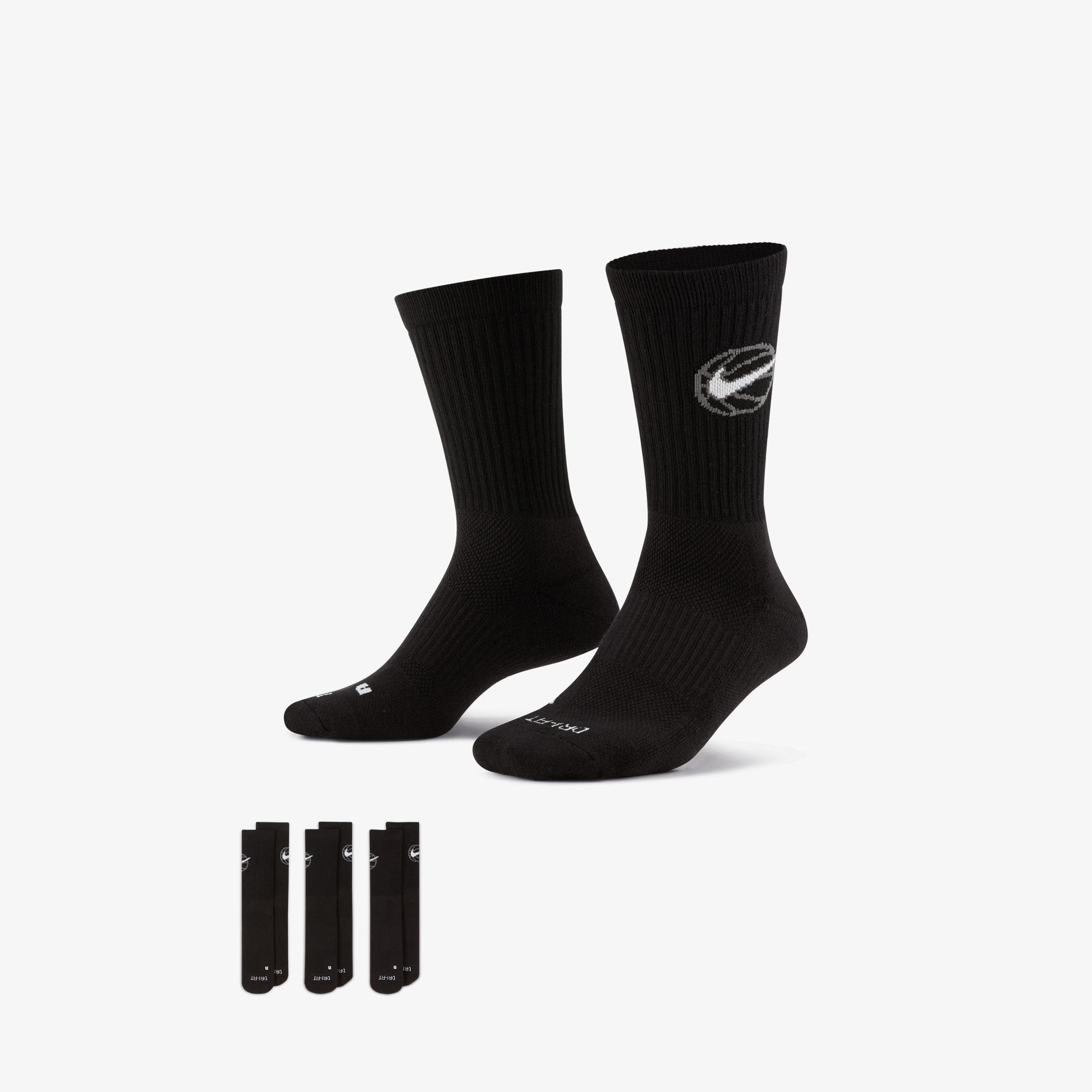 Nike Crew Everyday Baseball 3'lü Unisex Siyah Çorap