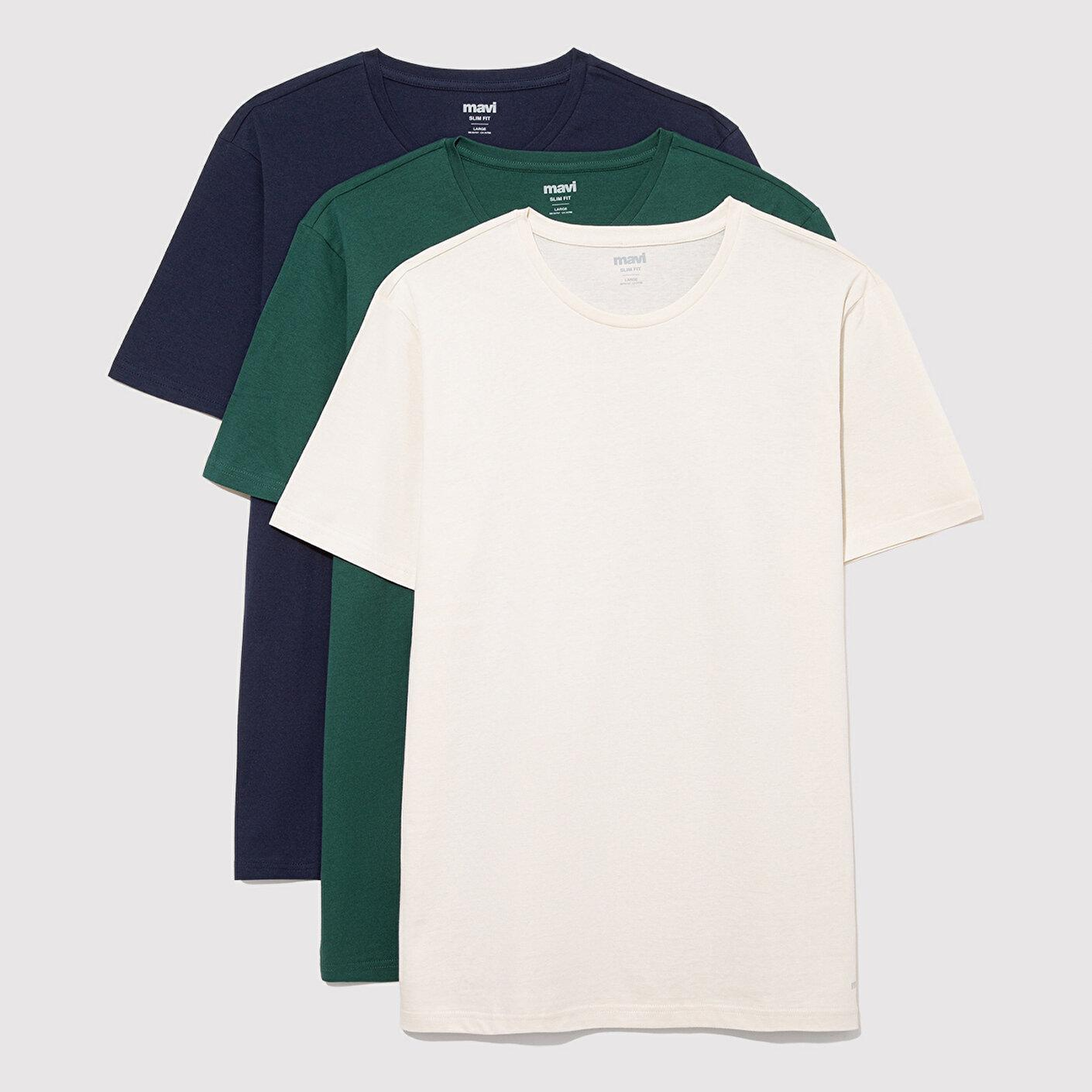Mavi 3lü Bisiklet Yaka Erkek Basic Tişört Slim Fit / Dar Kesim 0611784-70490