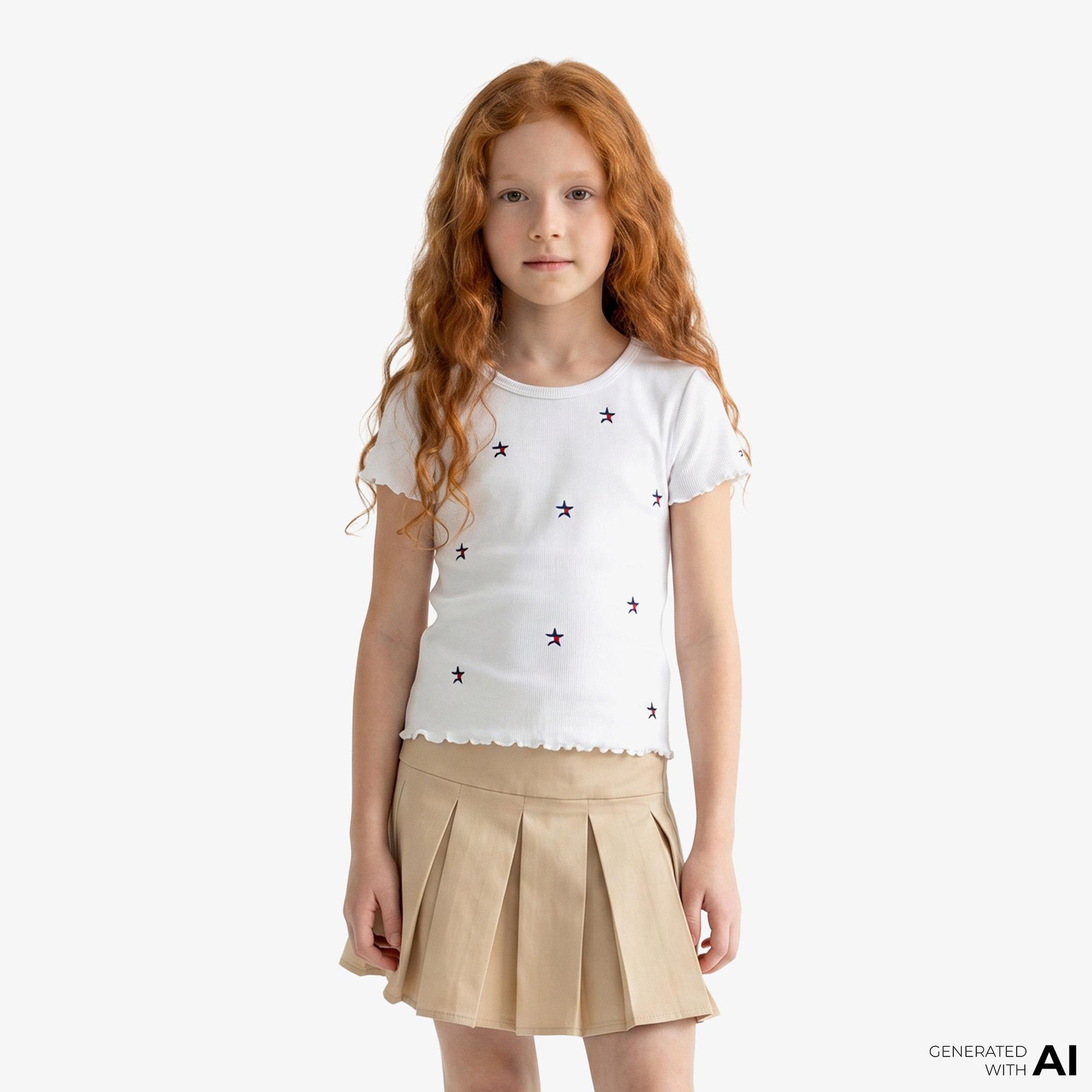 Tommy Hilfiger Star Çocuk Beyaz Crop T-Shirt