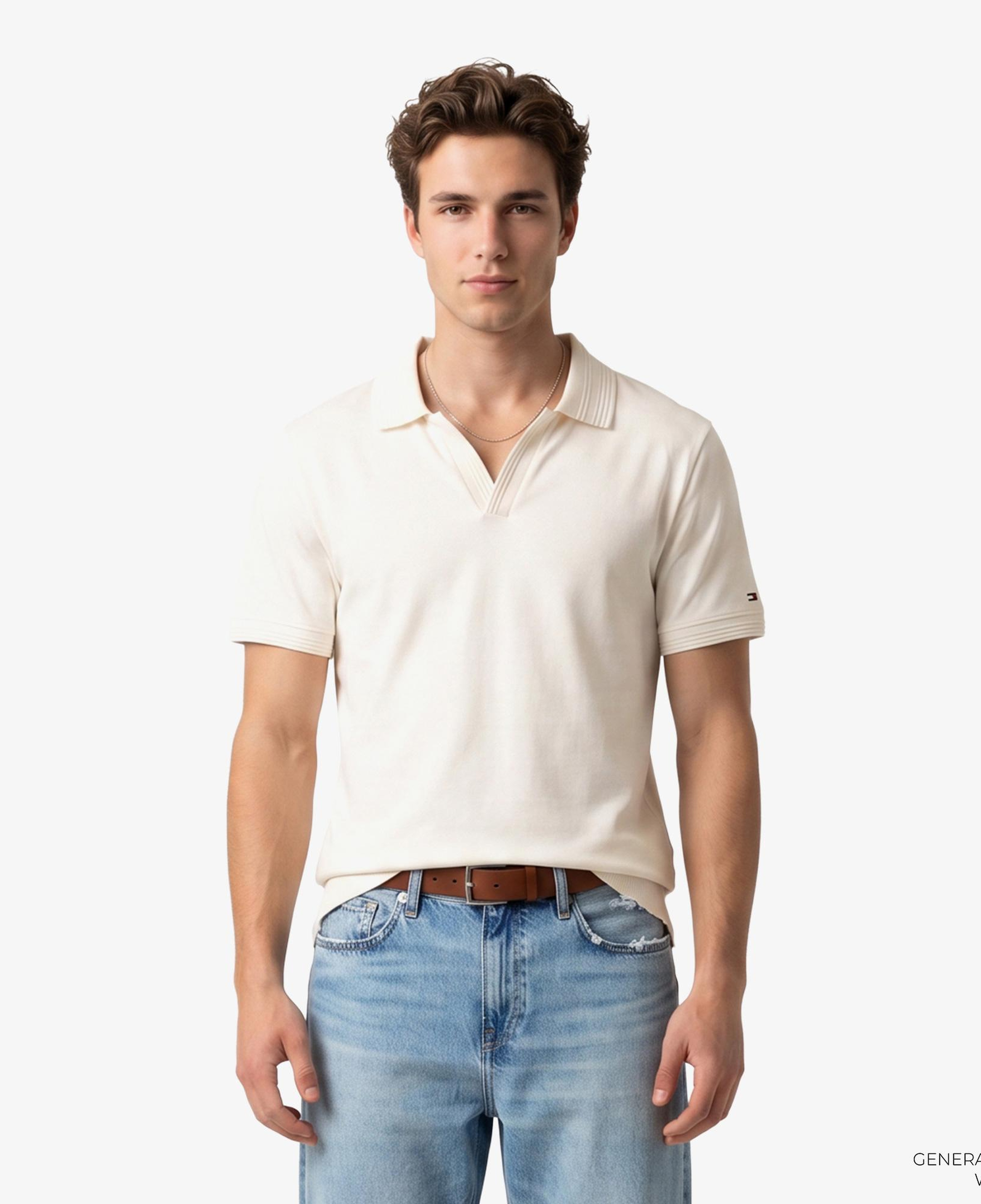 Tommy Hilfiger Erkek Krem Rengi Polo Yaka T-Shirt
