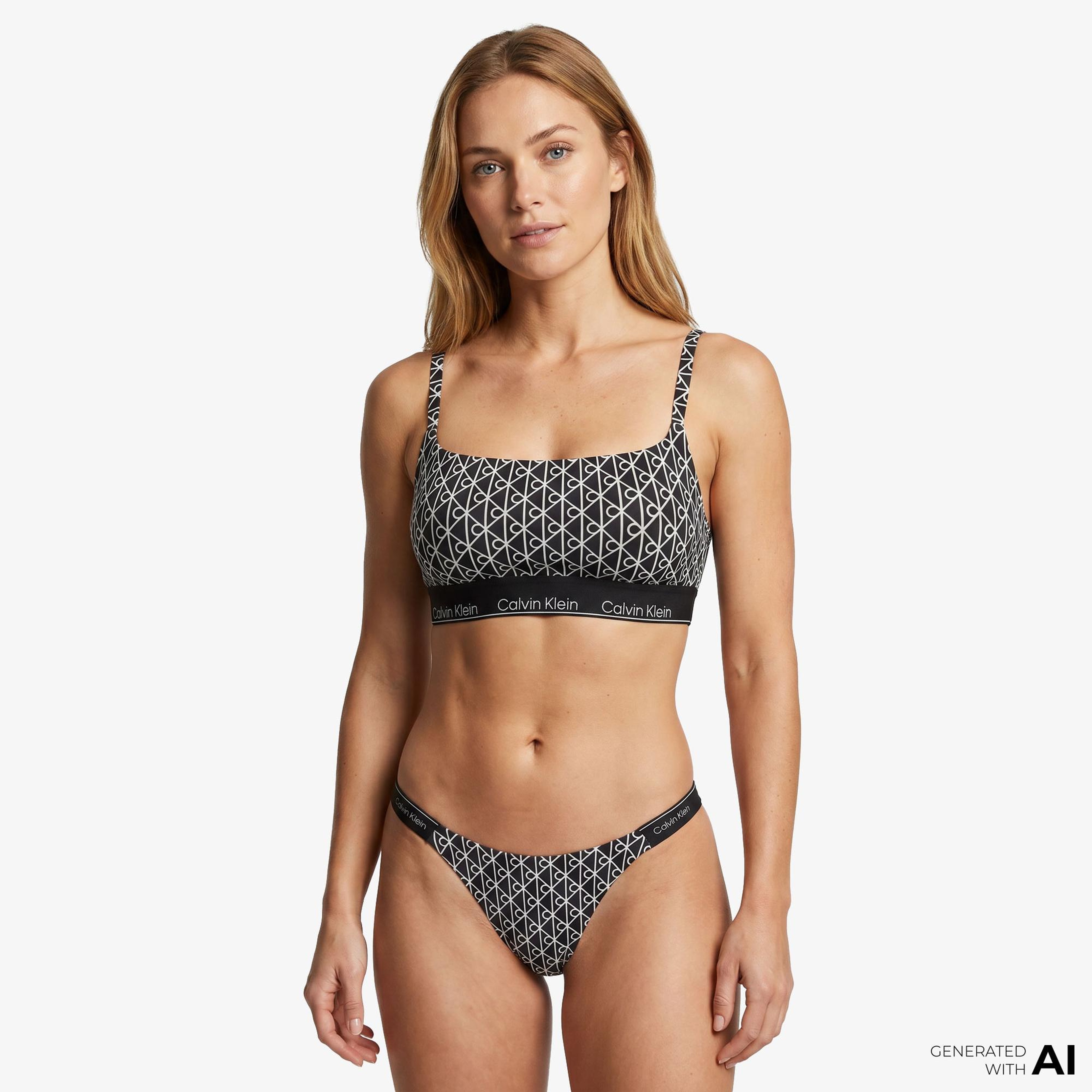 Calvin Klein Square Neck Spor Sütyenilette Kadın Siyah Bikini Üstü