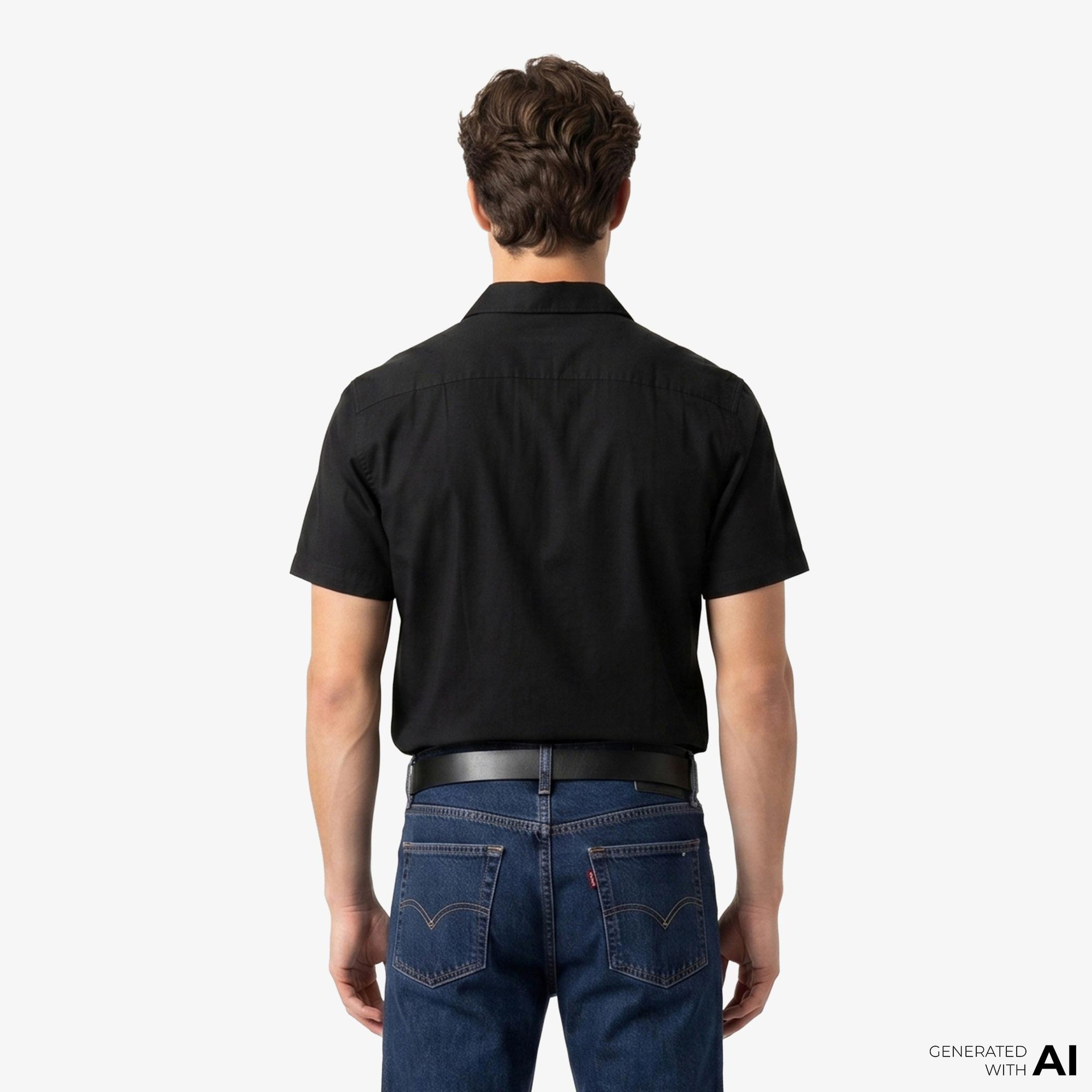Calvin Klein Camp Collar Solid Linen Class Erkek Siyah Gömlek