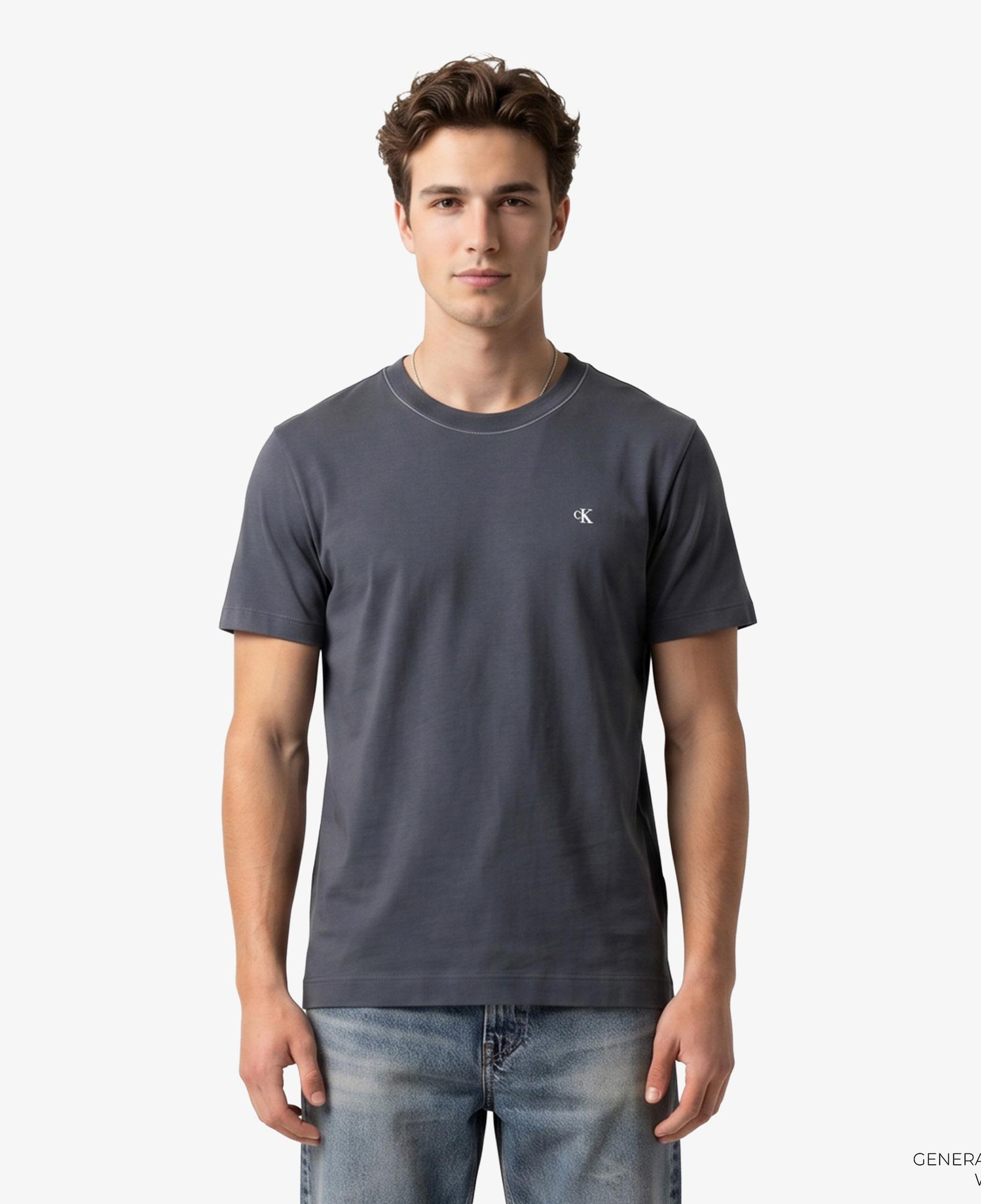 Calvin Klein Contrast Collar Stitch Crewnk Erkek Gri T-Shirt