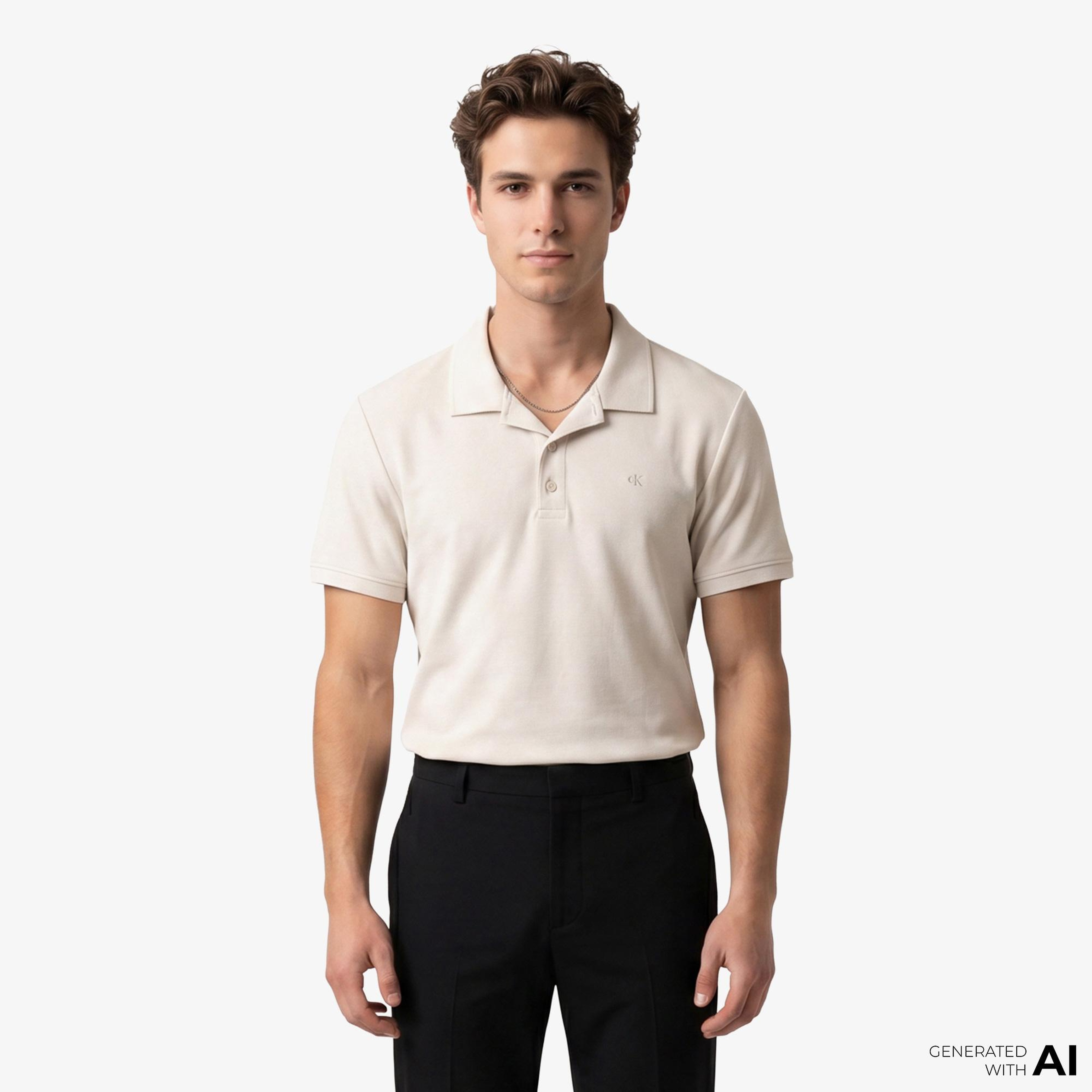 Calvin Klein Easy Micro Waffle Camp Erkek Bej Polo