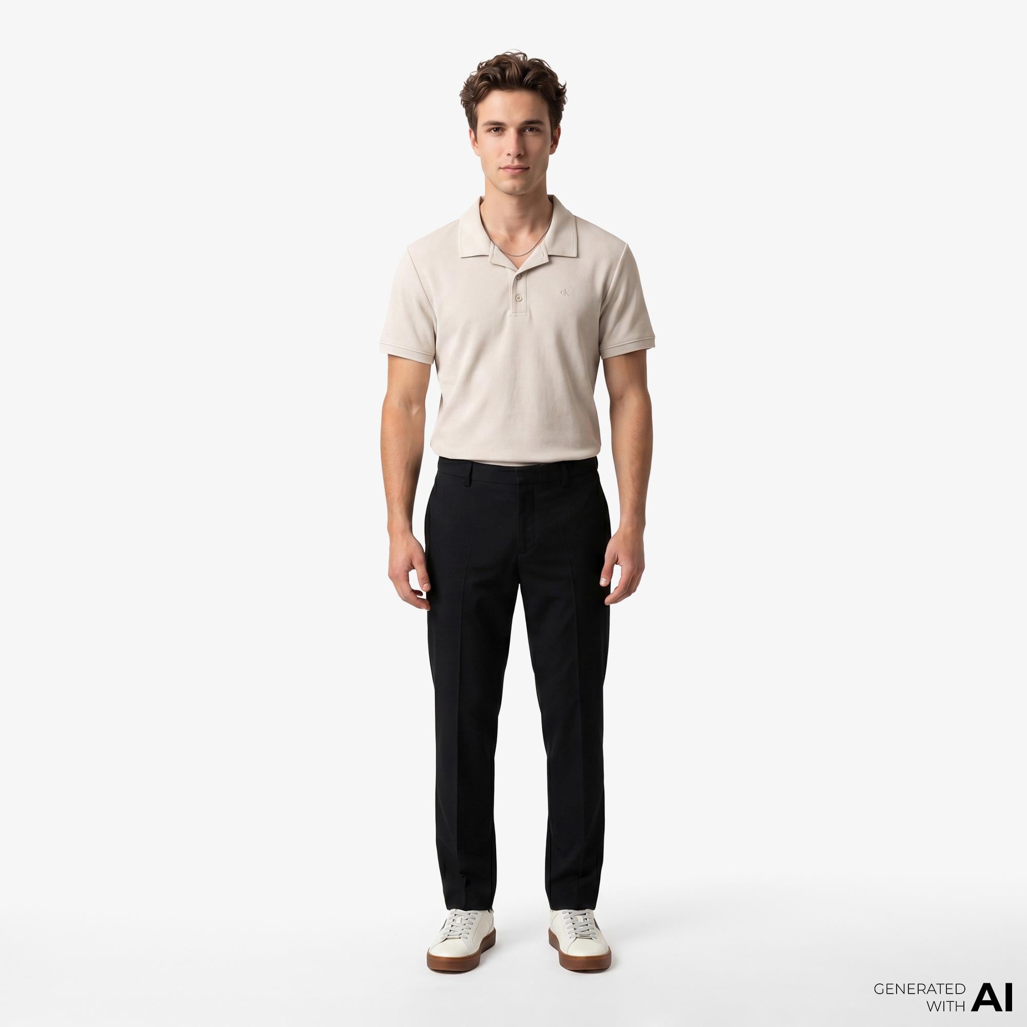 Calvin Klein Easy Micro Waffle Camp Erkek Bej Polo