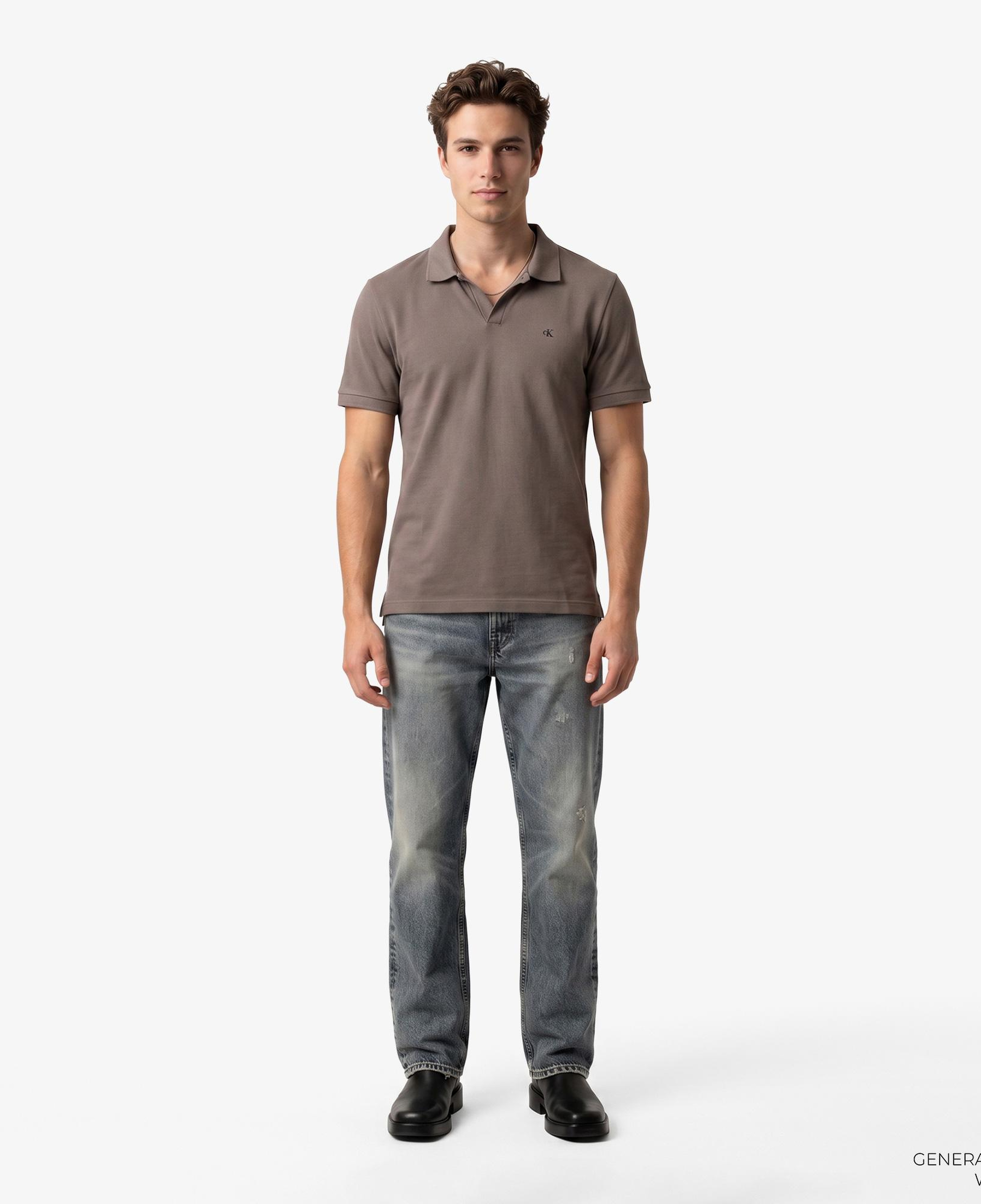 Calvin Klein Open Collar Casual Pique Erkek Kahverengi Polo