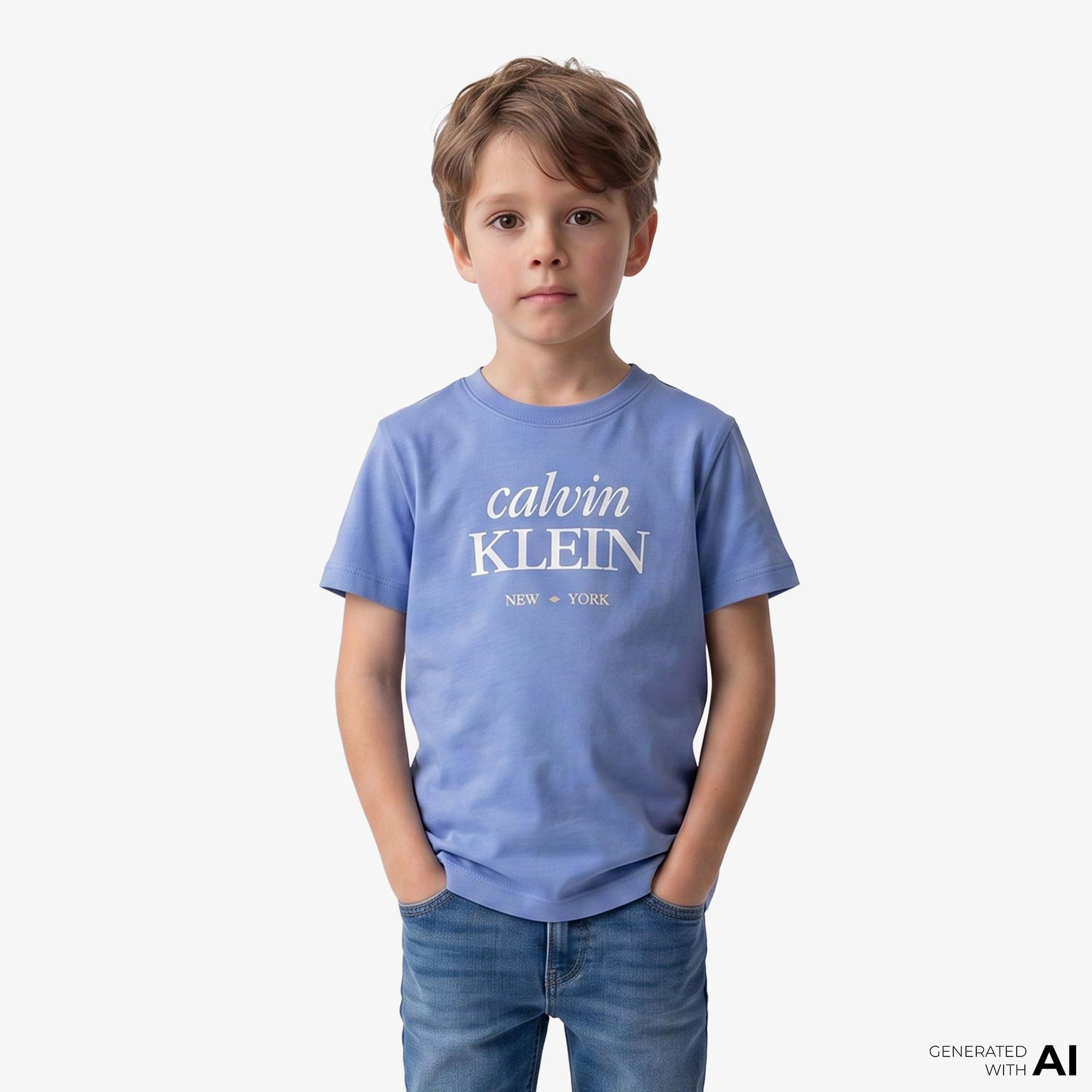 Calvin Klein Logo Çocuk Mavi T-Shirt