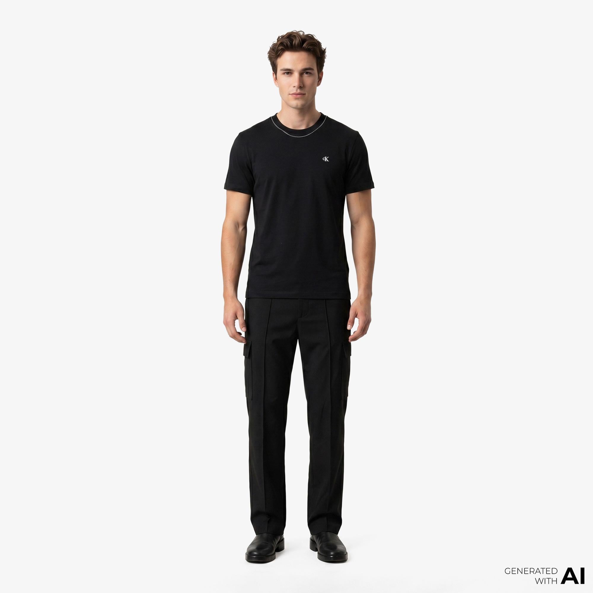 Calvin Klein Contrast Collar Stitch Crewnk Erkek Siyah T-Shirt